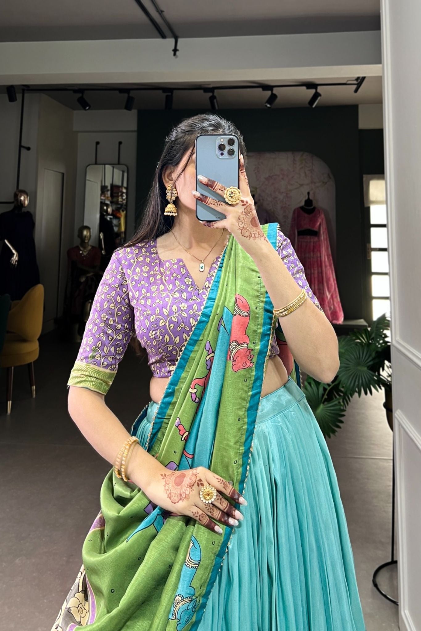 Kalamkari Floral printed South Indian Tradition Lehenga Set