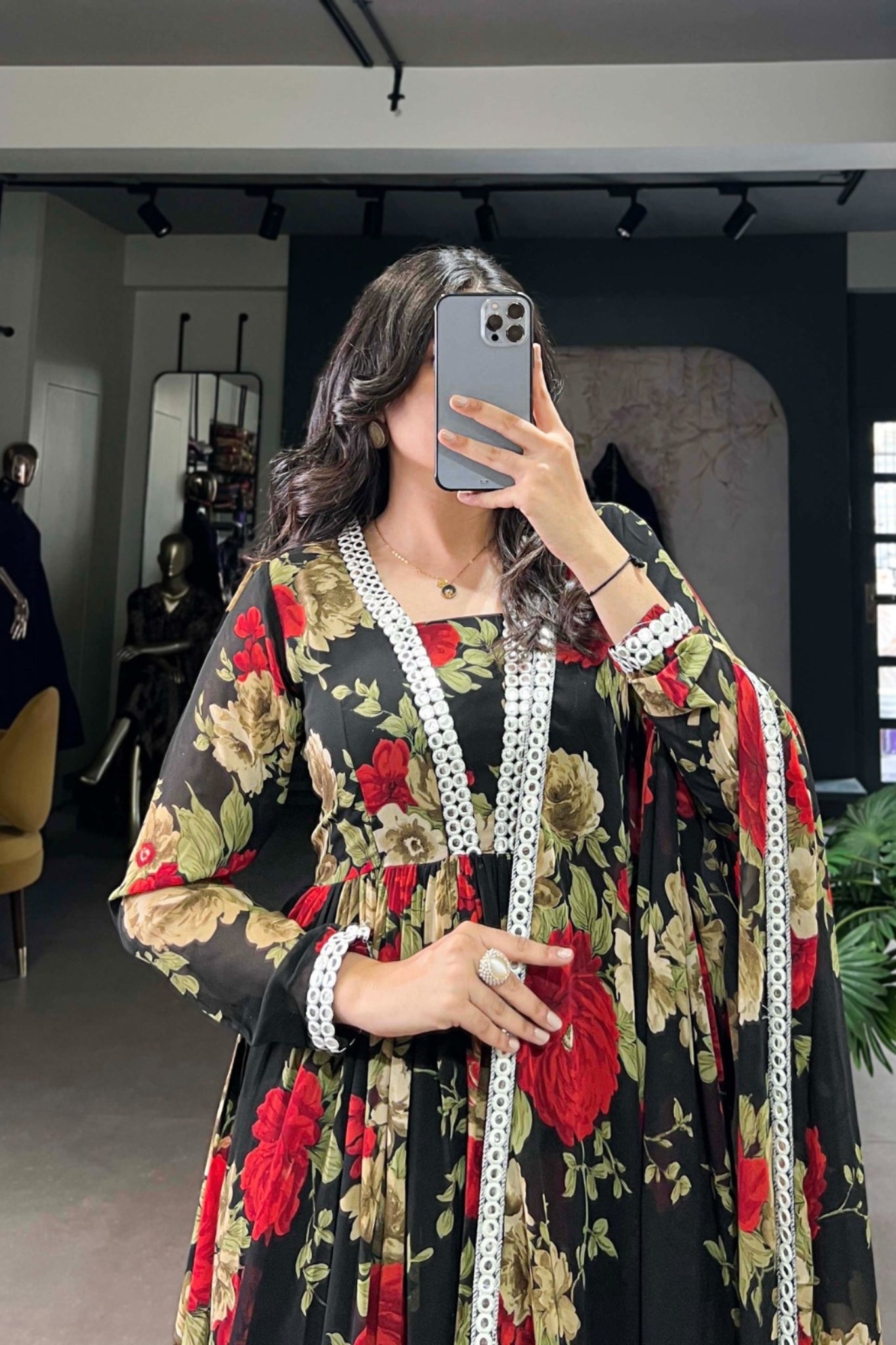 Elegant Floral Printed Georgette Anarkali Gown