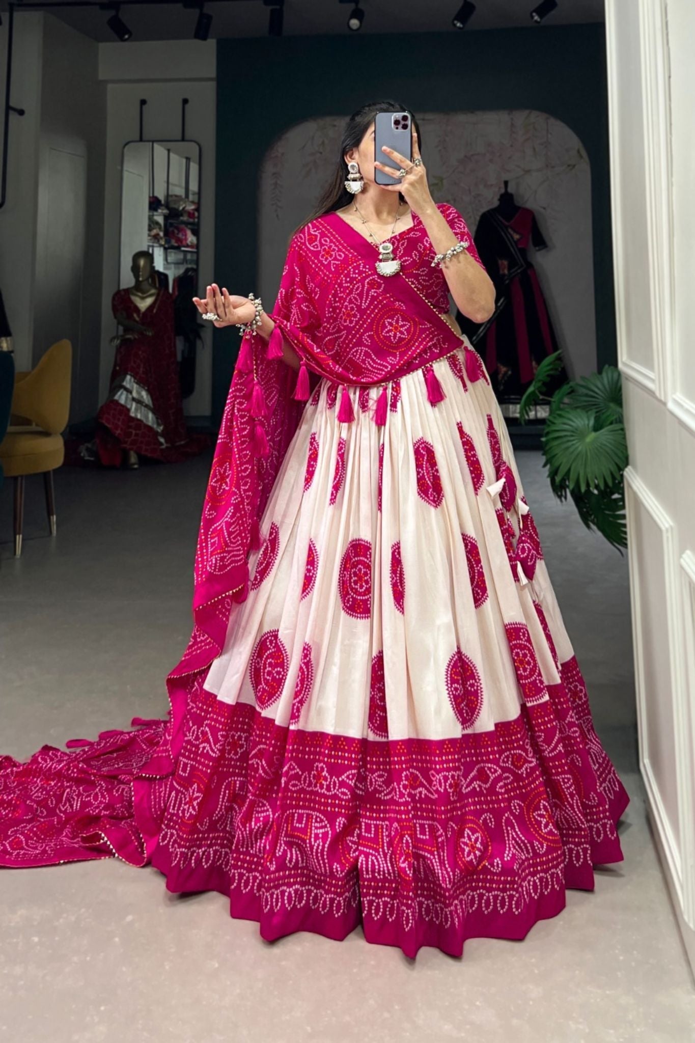 Bandhej Print Silk Lehenga Choli