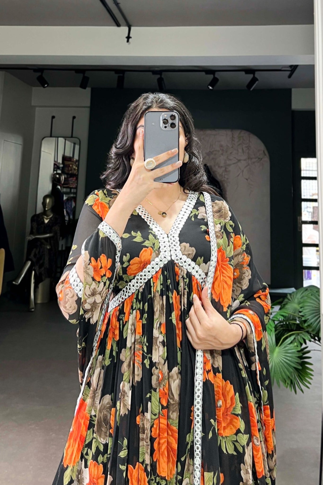 Elegant Floral Printed Georgette Anarkali Gown