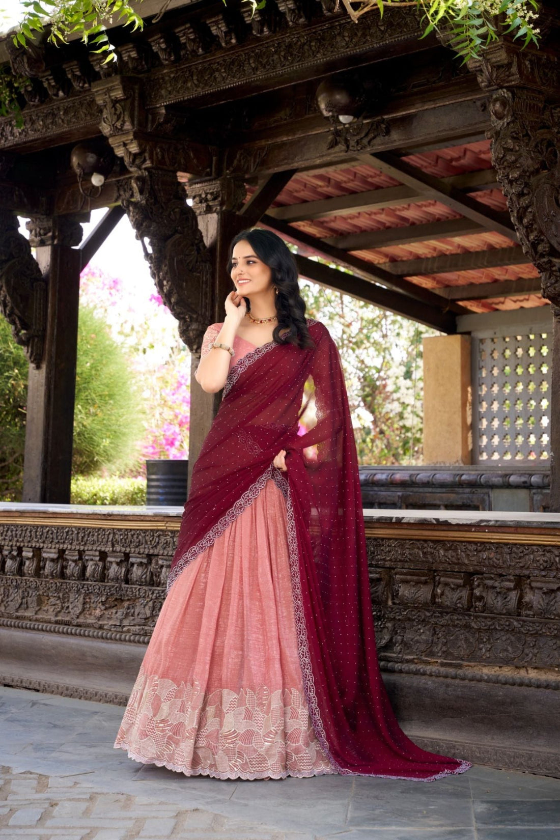 Sequins Thread Embroidery Work Glossy Designer Lehenga Set