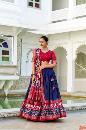 Tussar Silk Patola Printed With Foil Work Lehenga Choli