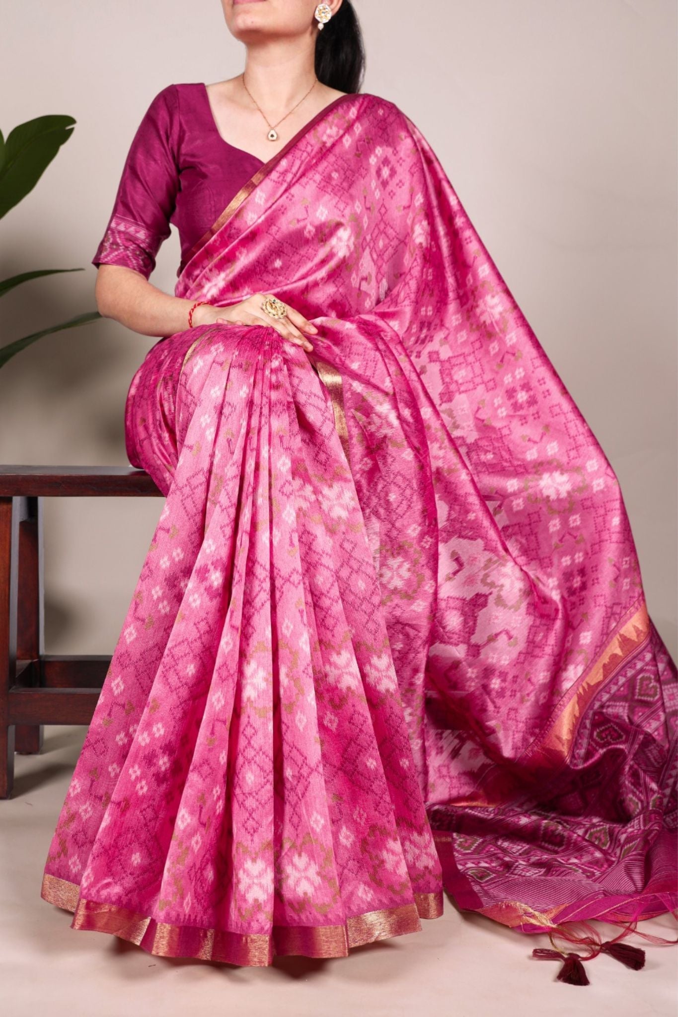 Jacquard Silk Zari Weaving Work With Patola Printed Saree