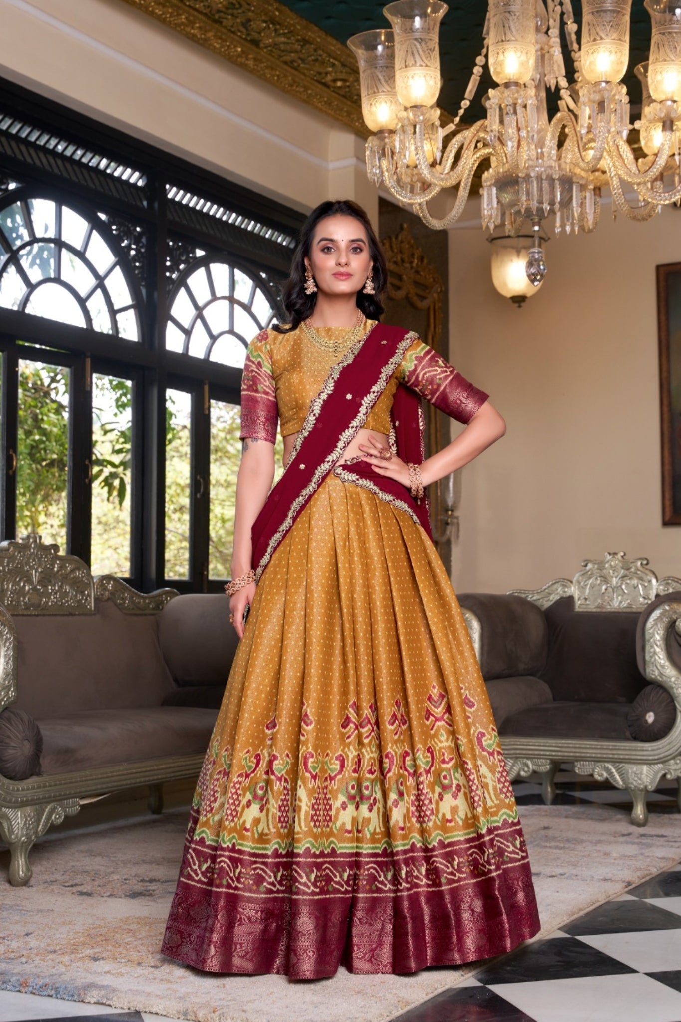 Kanchipuram Silk Lehenga Set With Zari Weaving & Georgette Dupatta