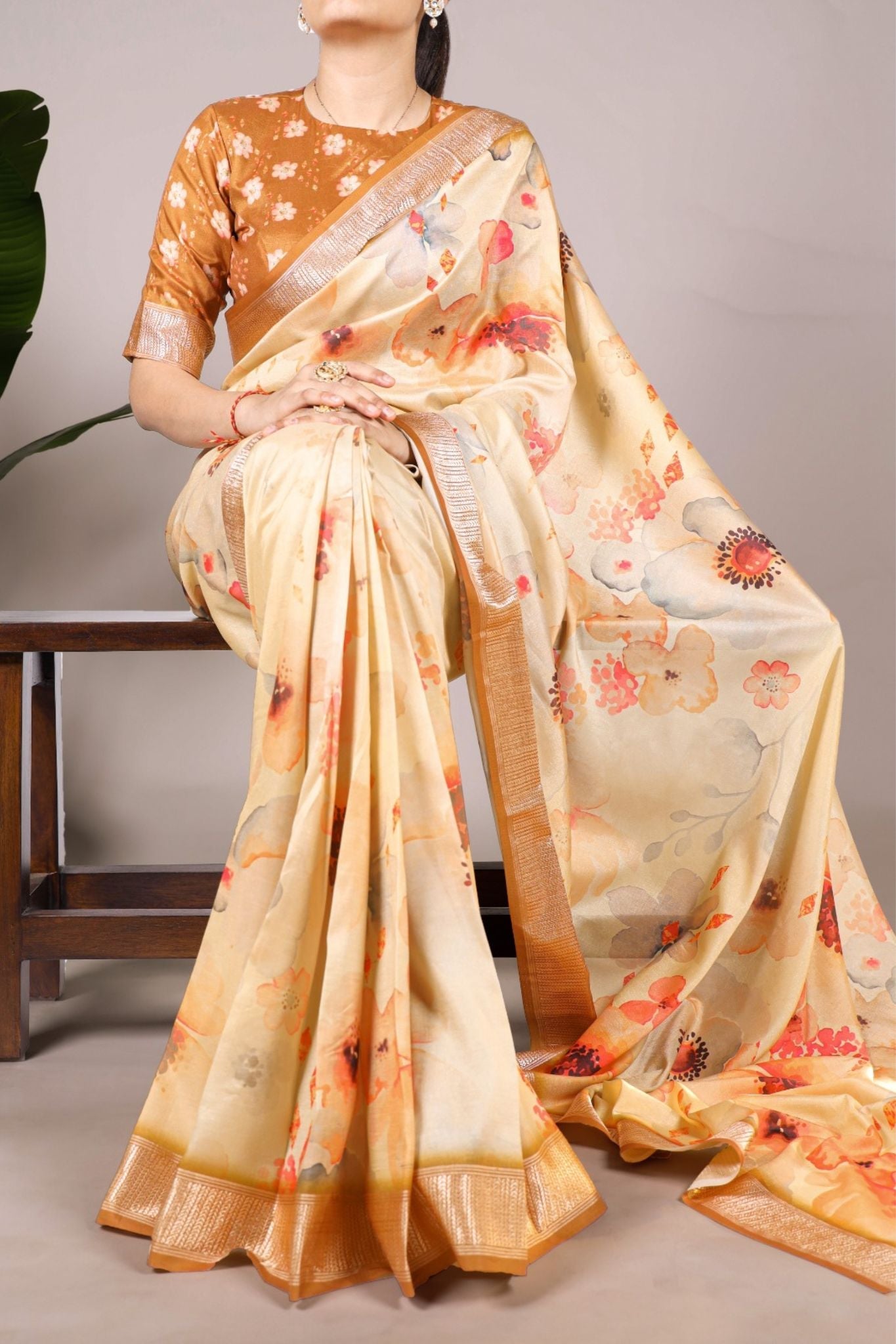 Tussar Silk Floral Printed Saree