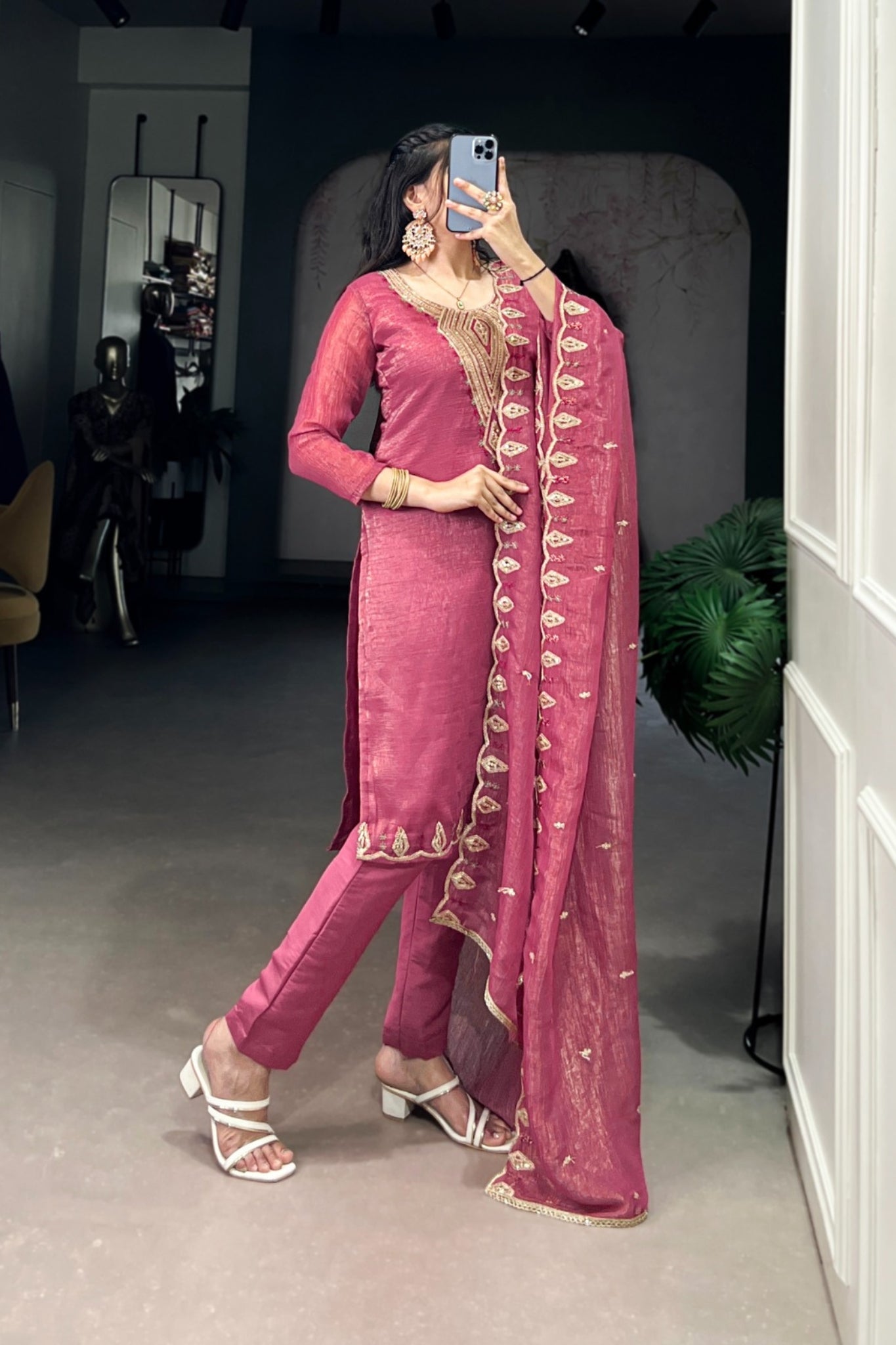 Elegant Silver Glory Embroidered Suit Set For Women