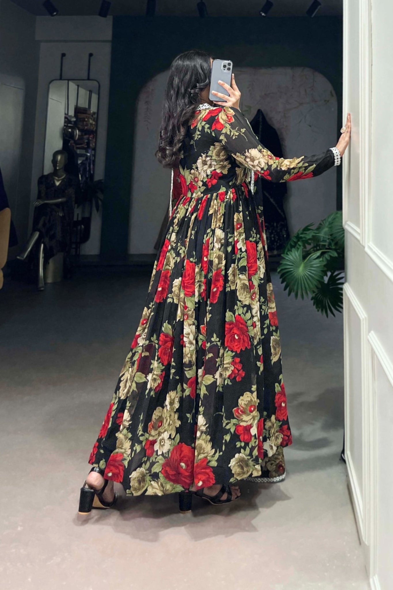 Elegant Floral Printed Georgette Anarkali Gown