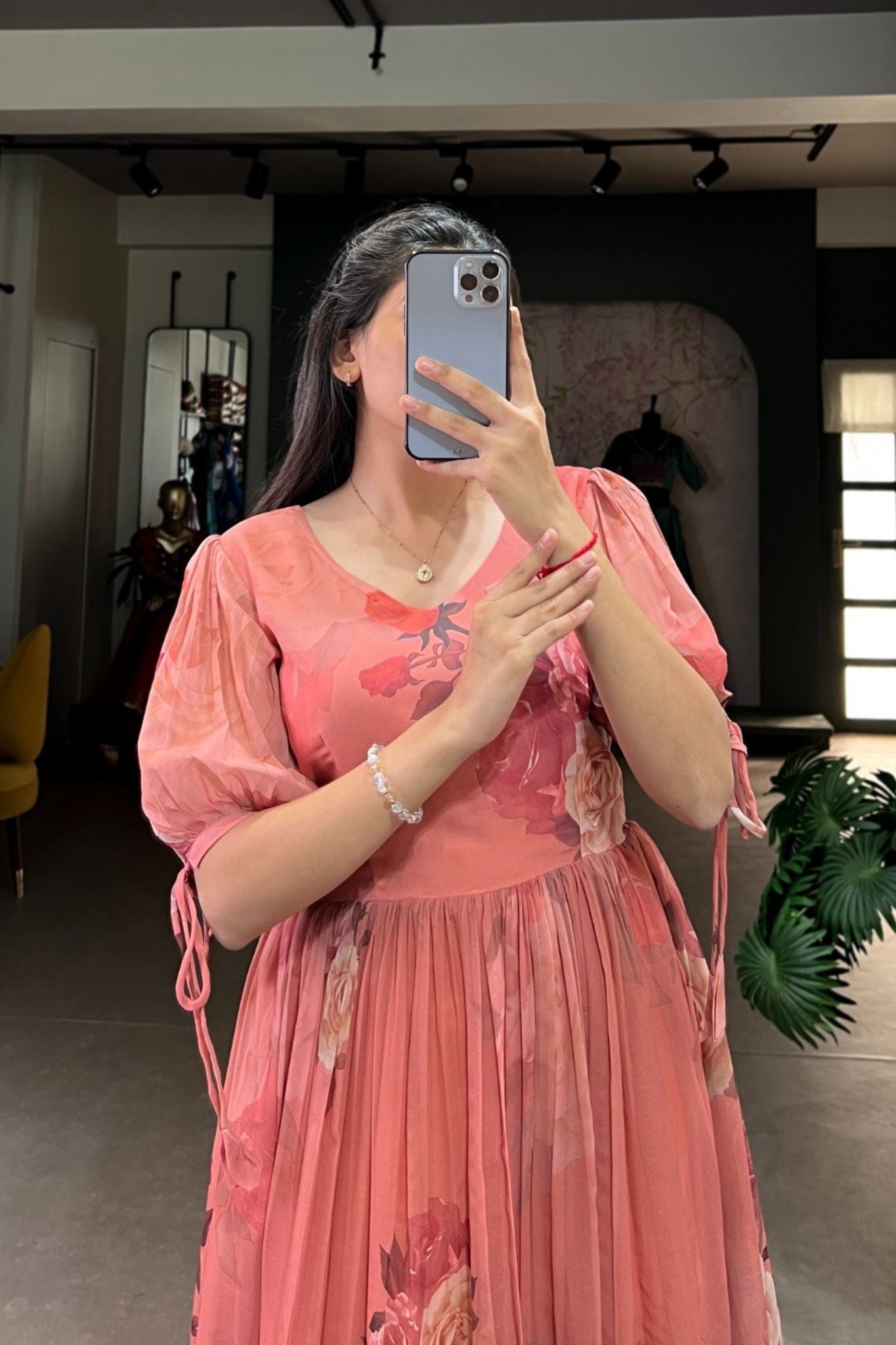 Orange Floral Printed Georgette Dress