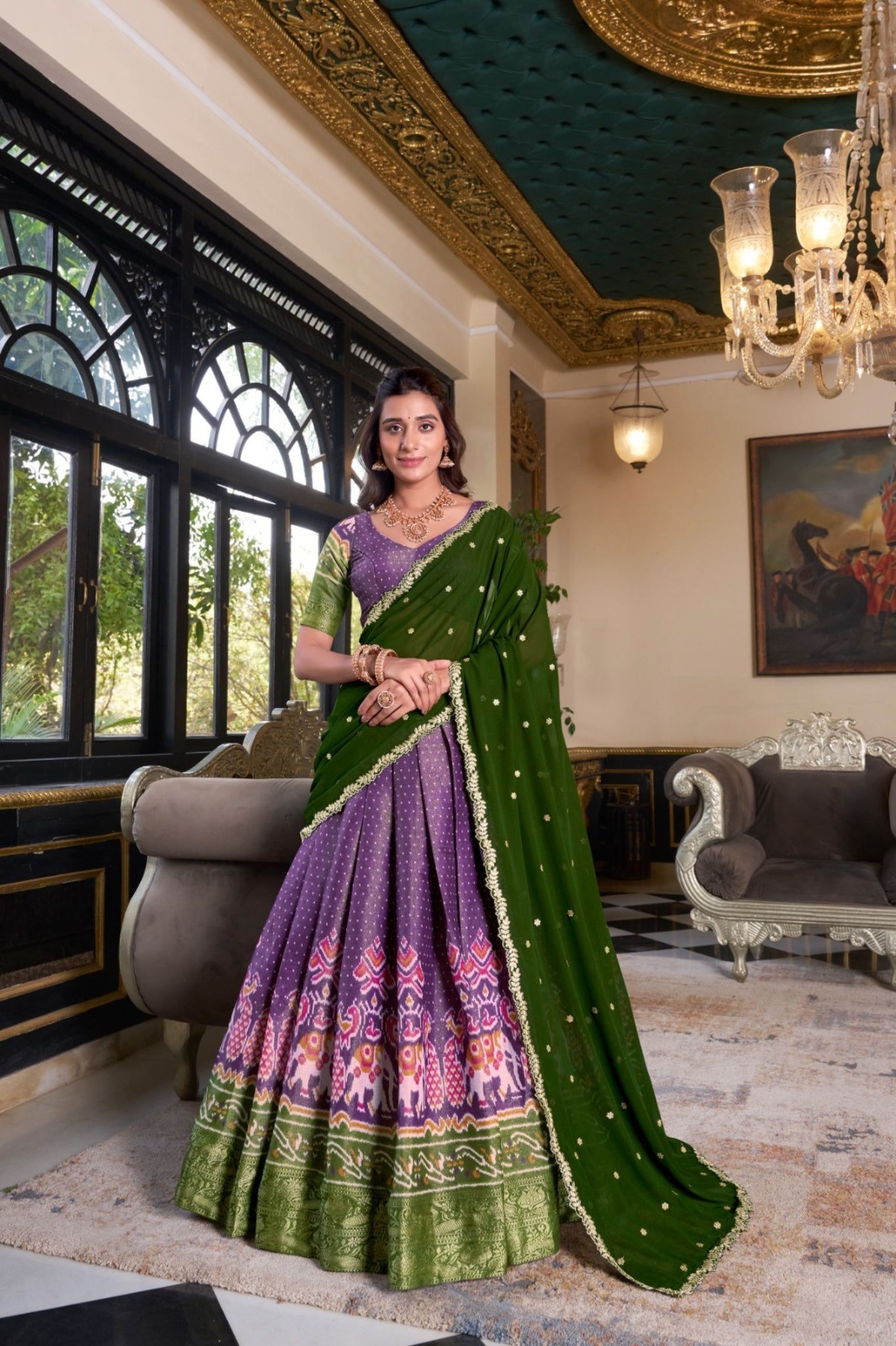 Kanchipuram Silk Lehenga Set With Zari Weaving & Georgette Dupatta