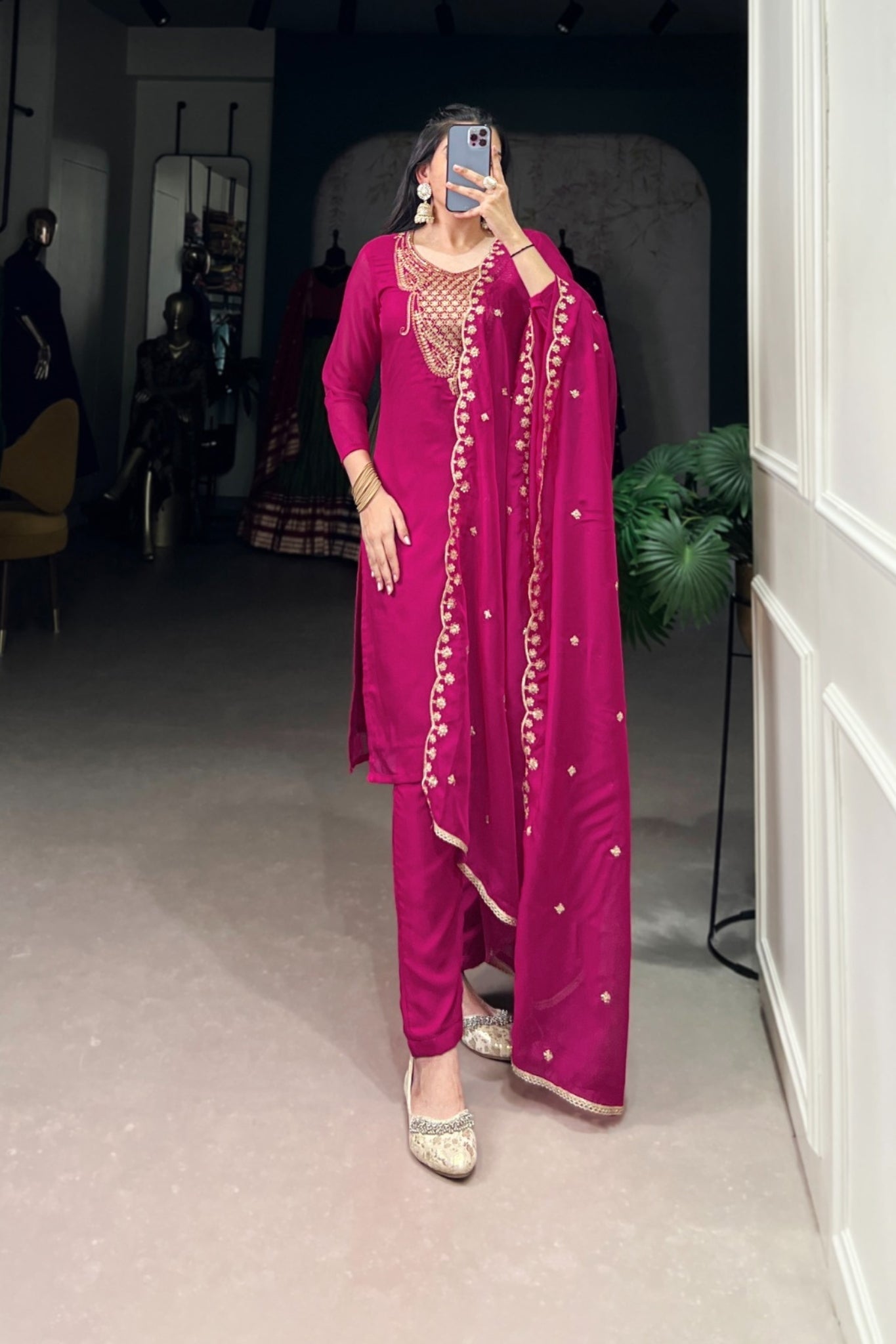 Sequins Embroidered Organza Suit Set For Women