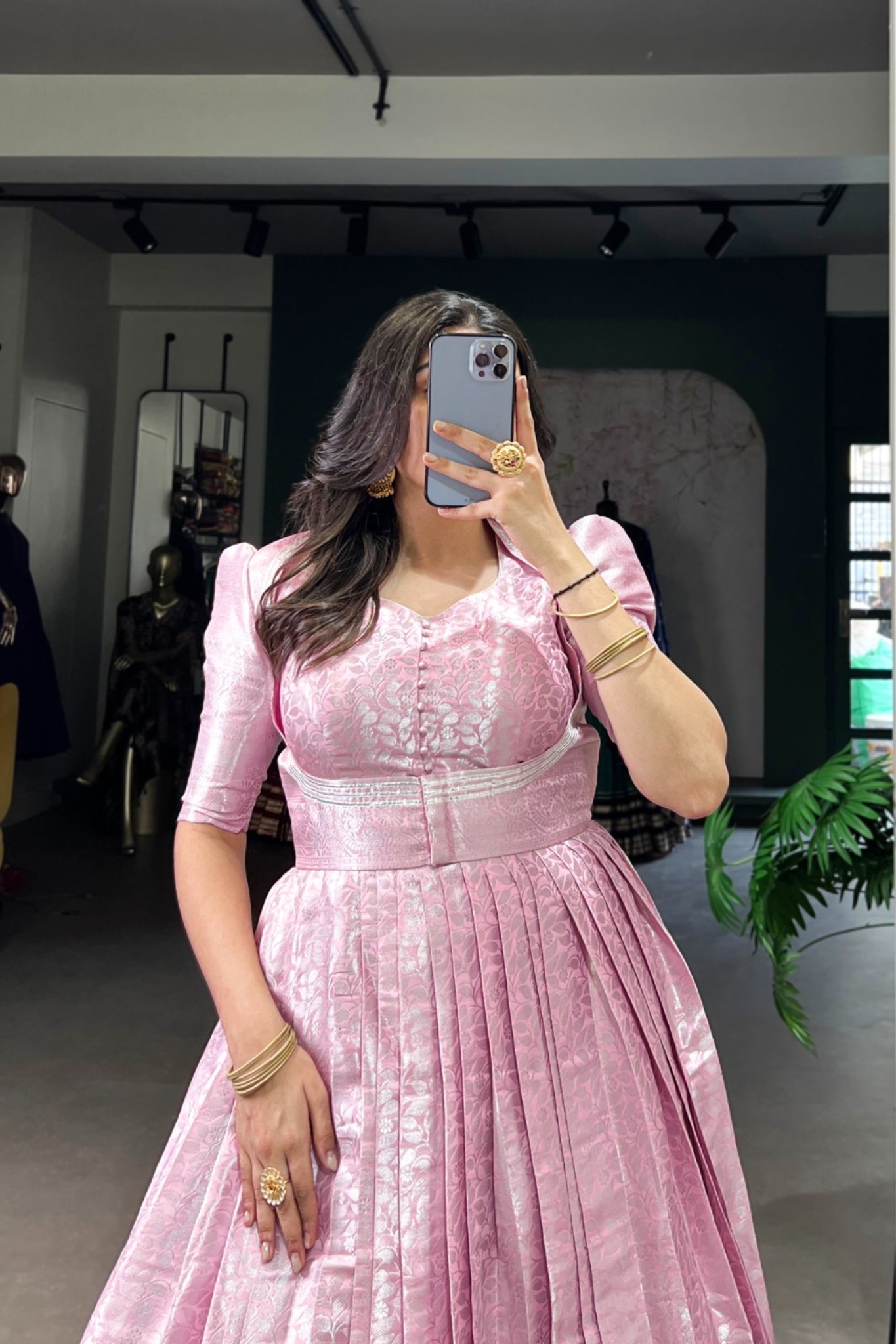 Elegant Kanjivaram Gown With Zari Work & Matching Koti