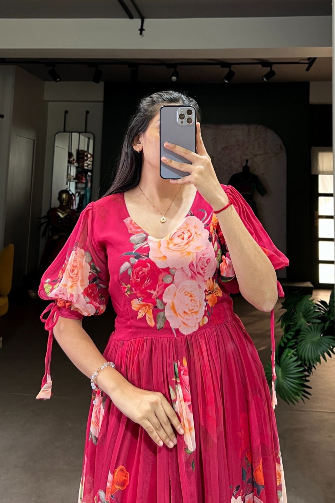 Pink Floral Printed Georgette Dress