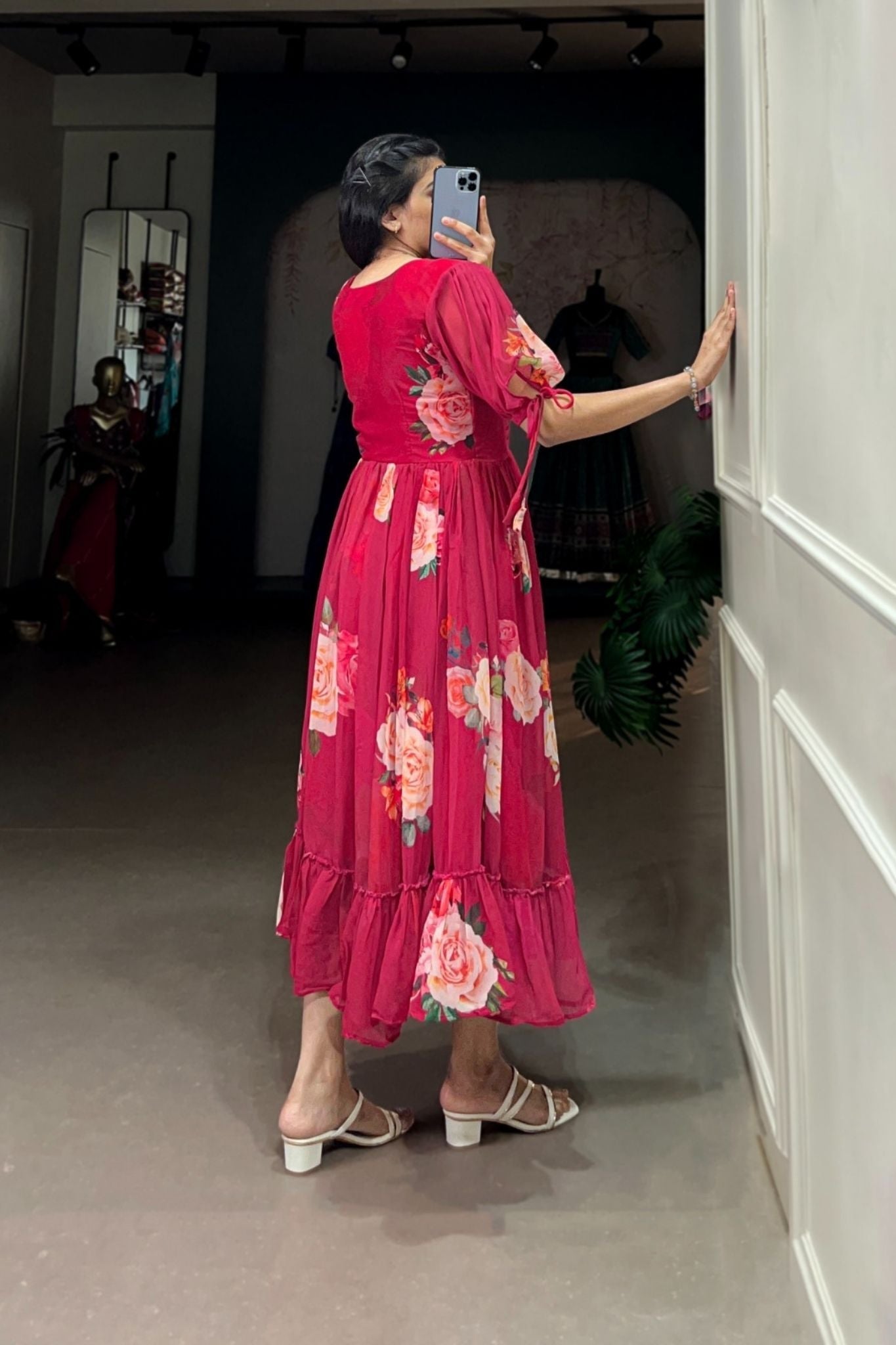 Pink Floral Printed Georgette Dress