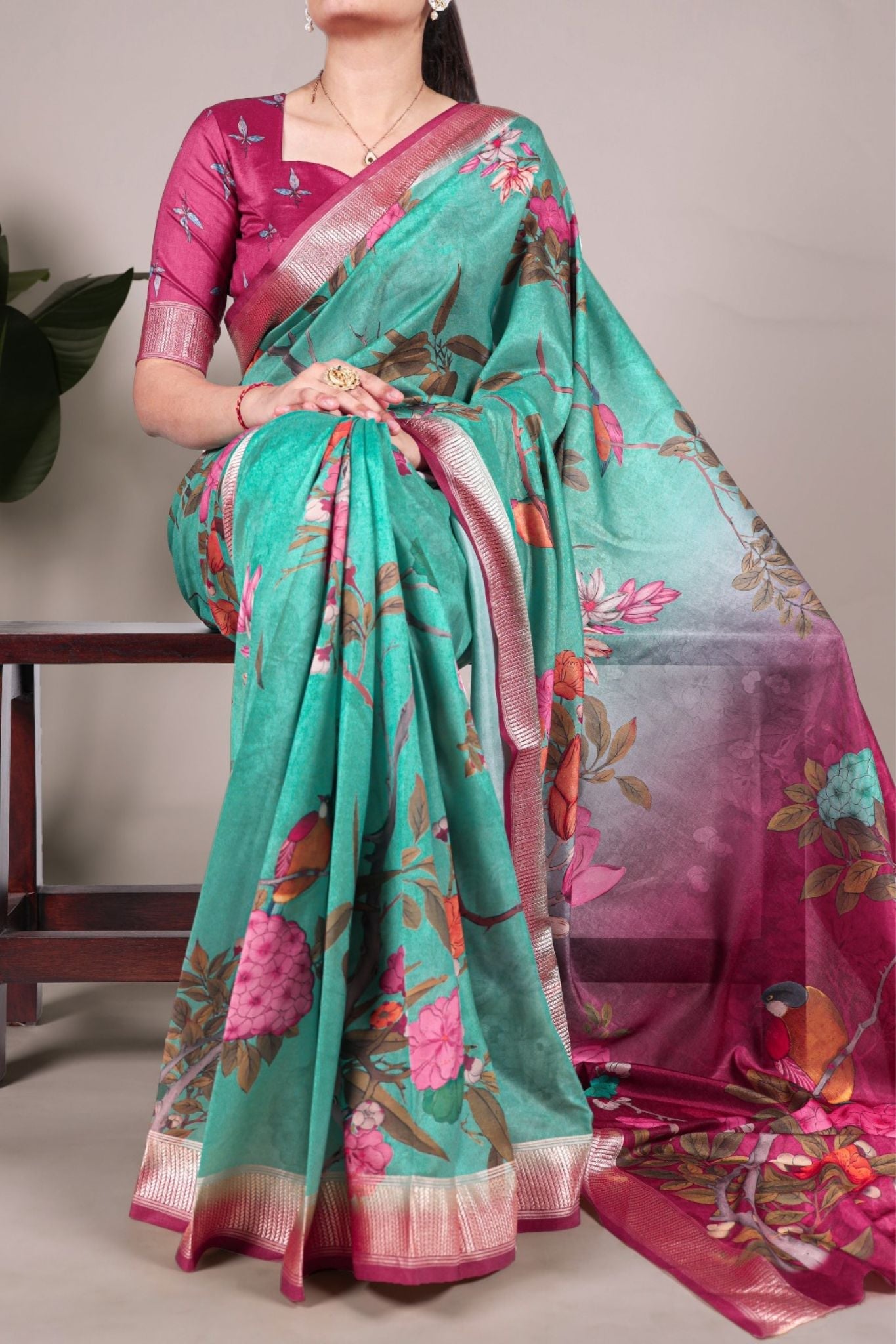Tussar Silk Floral Printed Saree