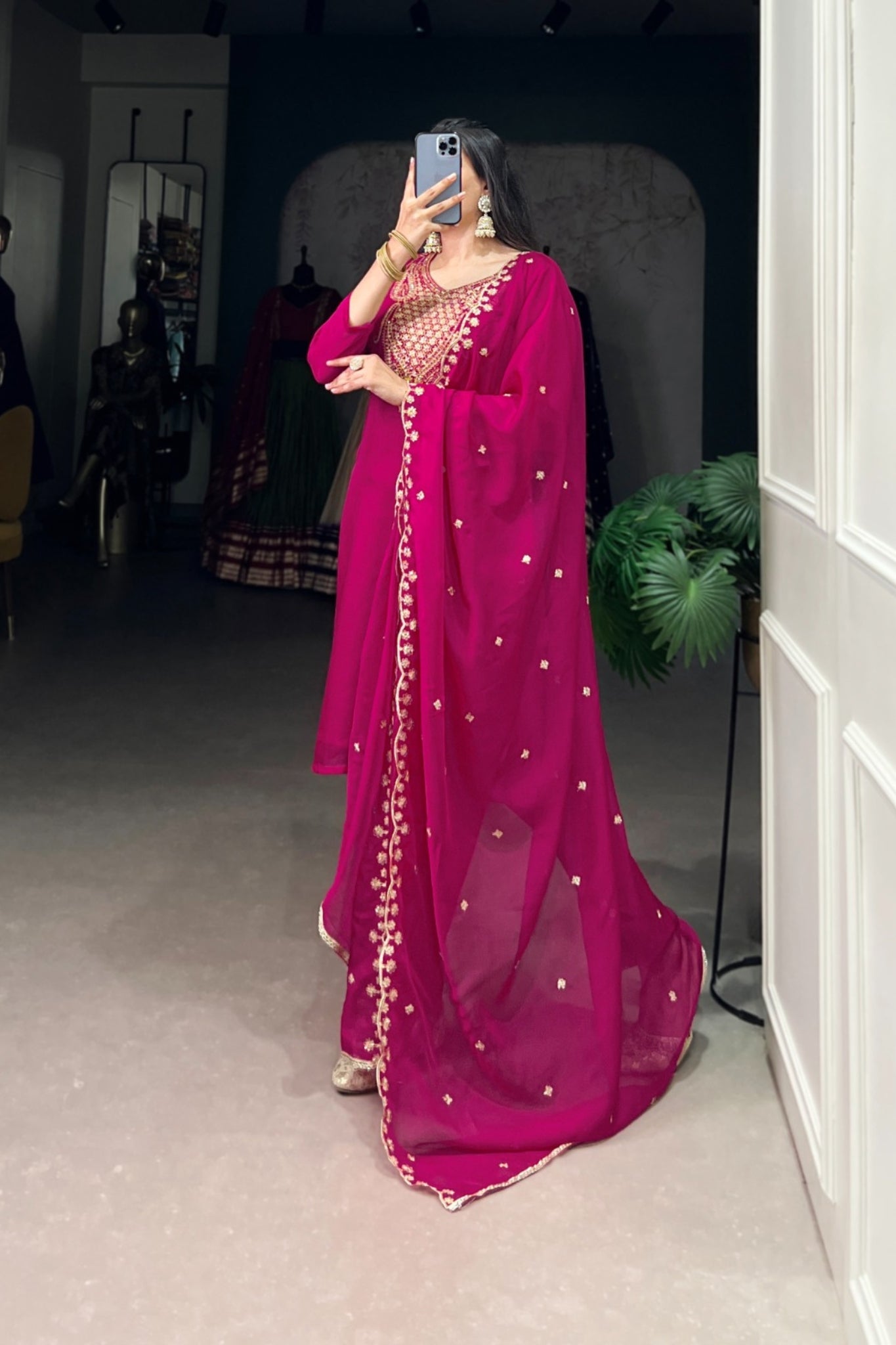 Sequins Embroidered Organza Suit Set For Women