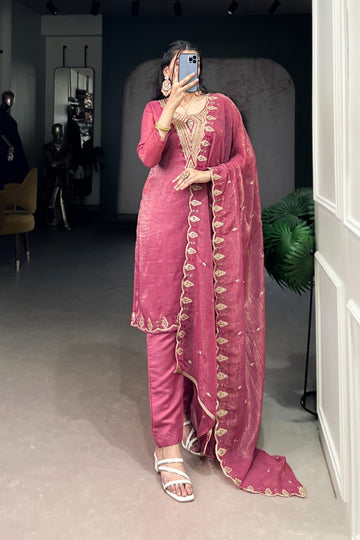 Elegant Silver Glory Embroidered Suit Set For Women