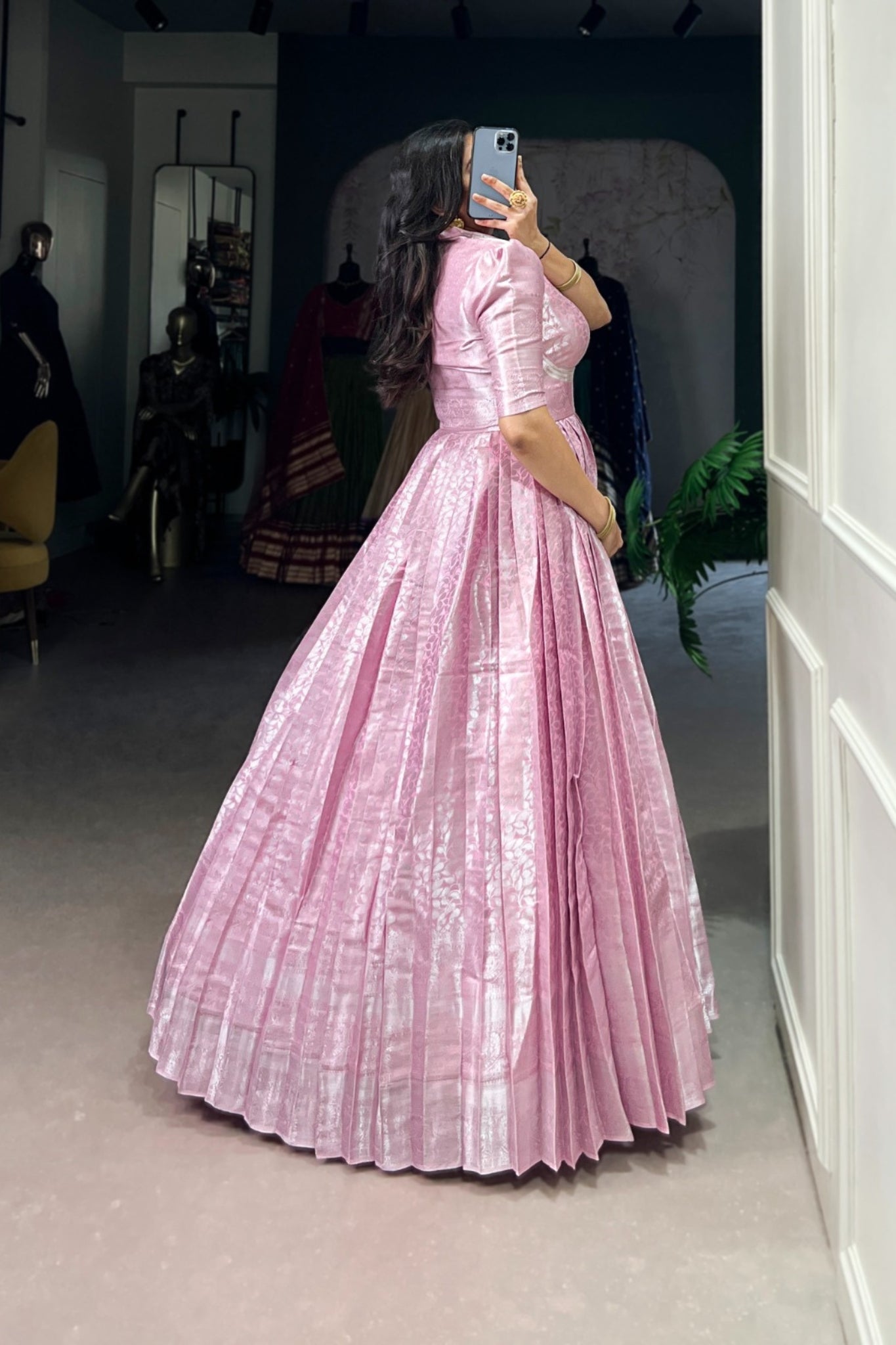 Elegant Kanjivaram Gown With Zari Work & Matching Koti