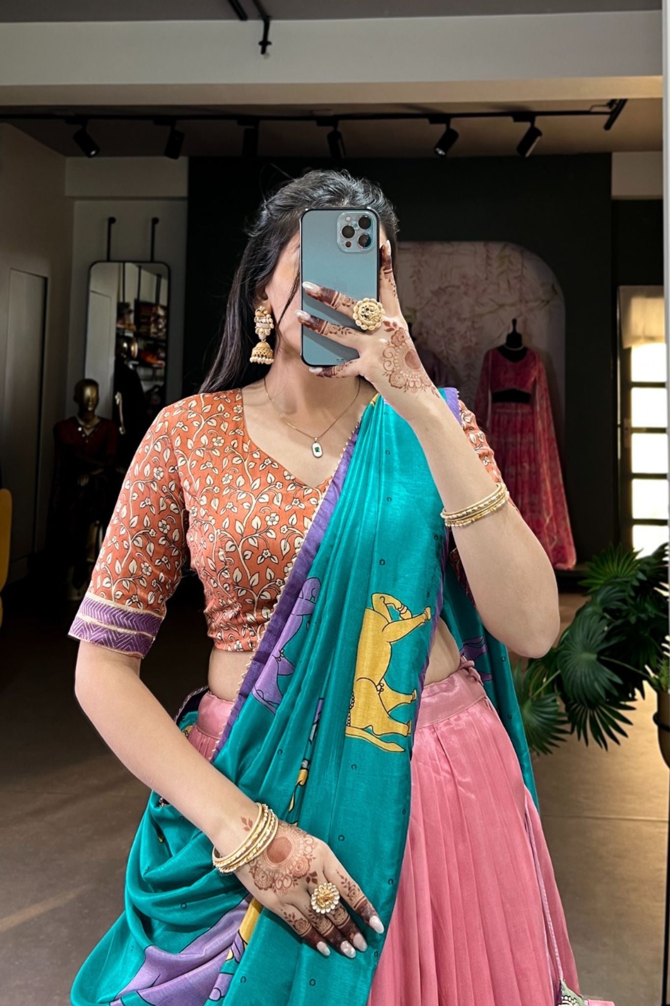 Kalamkari Floral printed South Indian Tradition Lehenga Set