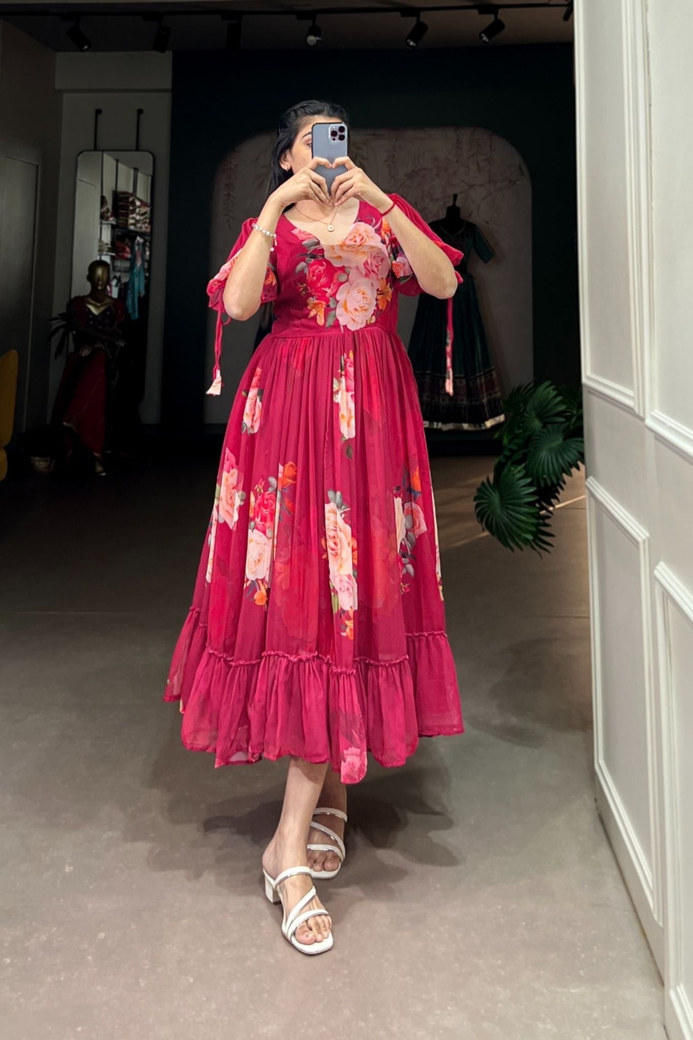 Pink Floral Printed Georgette Dress