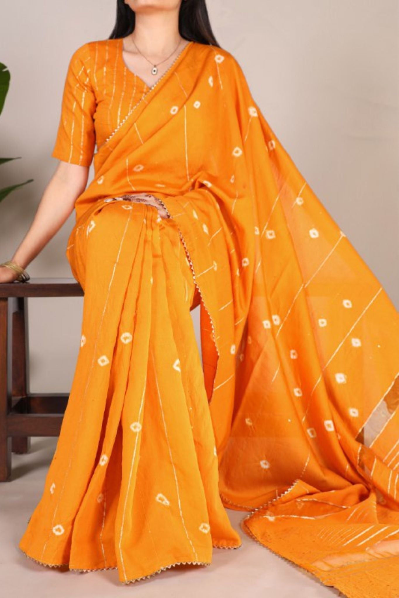 Viscose Chanderi Sequins Zari Line With Gota Patti Work Saree