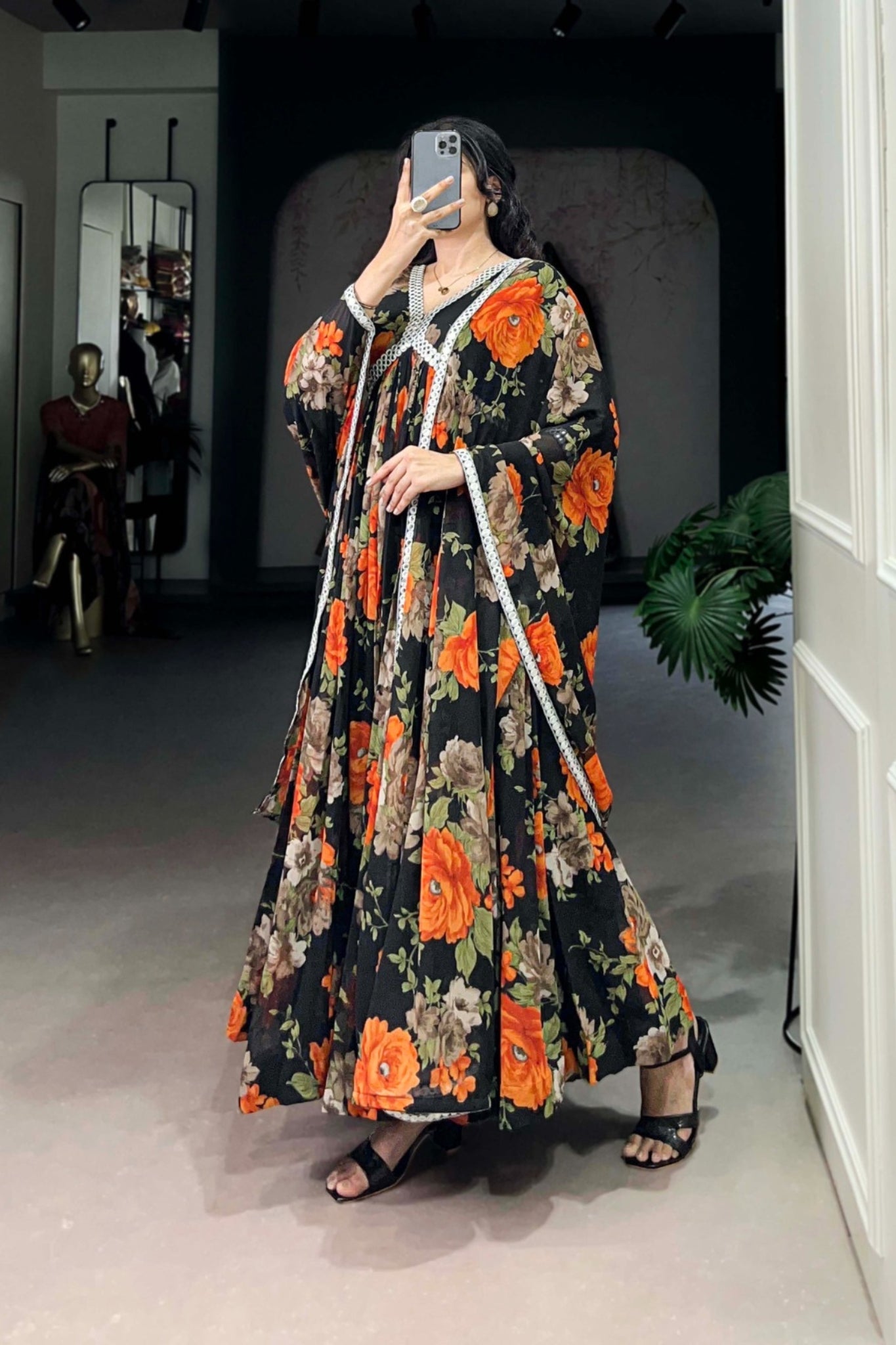 Elegant Floral Printed Georgette Anarkali Gown