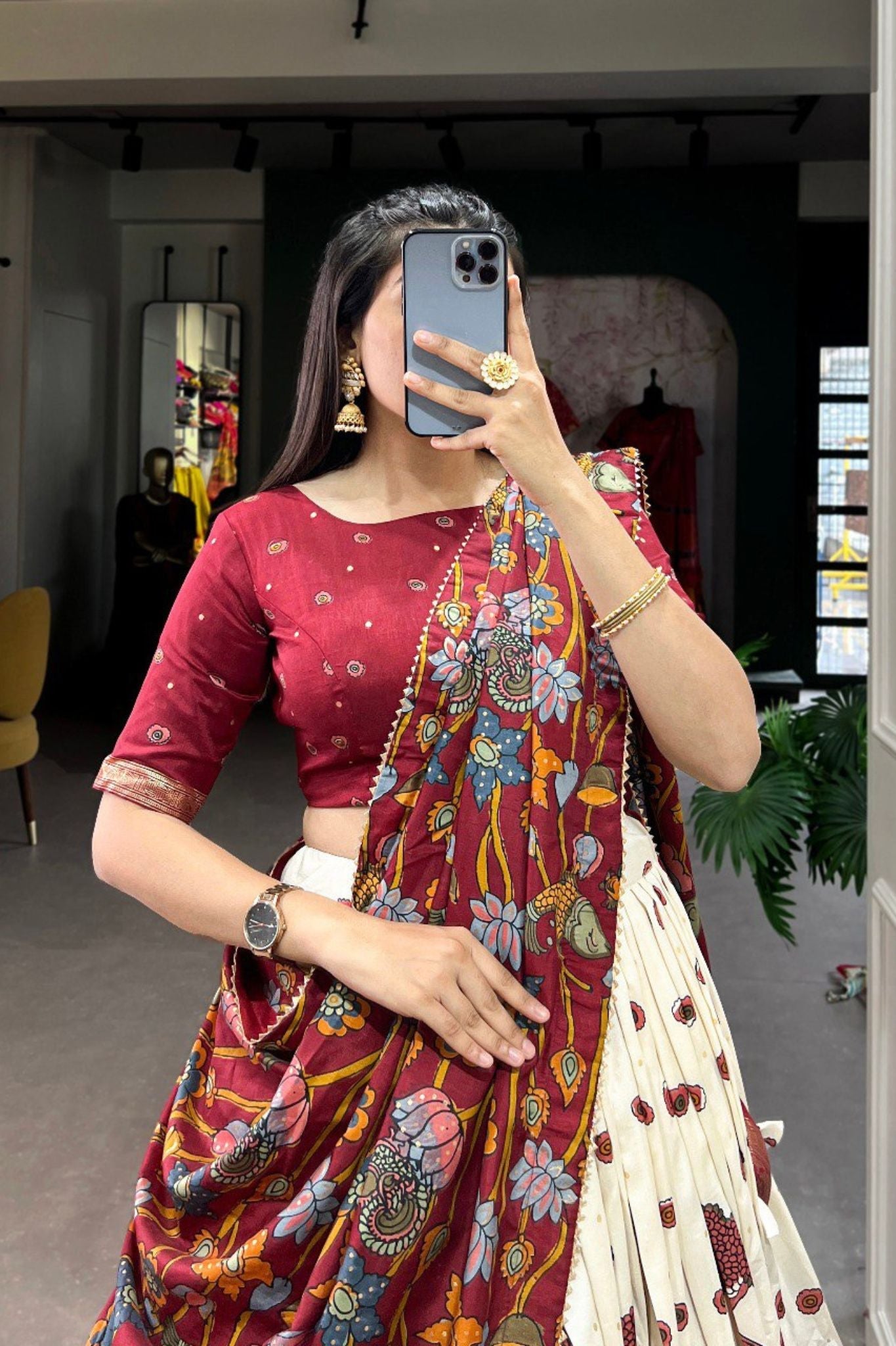 Kalamkari Print With Foil Work Lehenga Choli