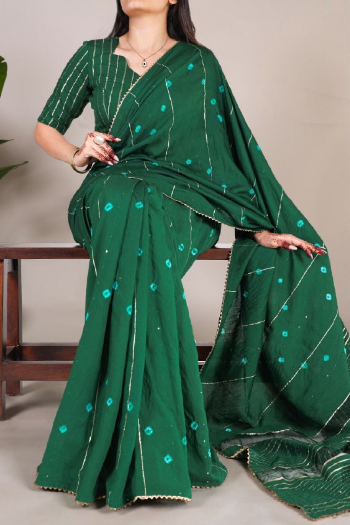Viscose Chanderi Sequins Zari Line With Gota Patti Work Saree