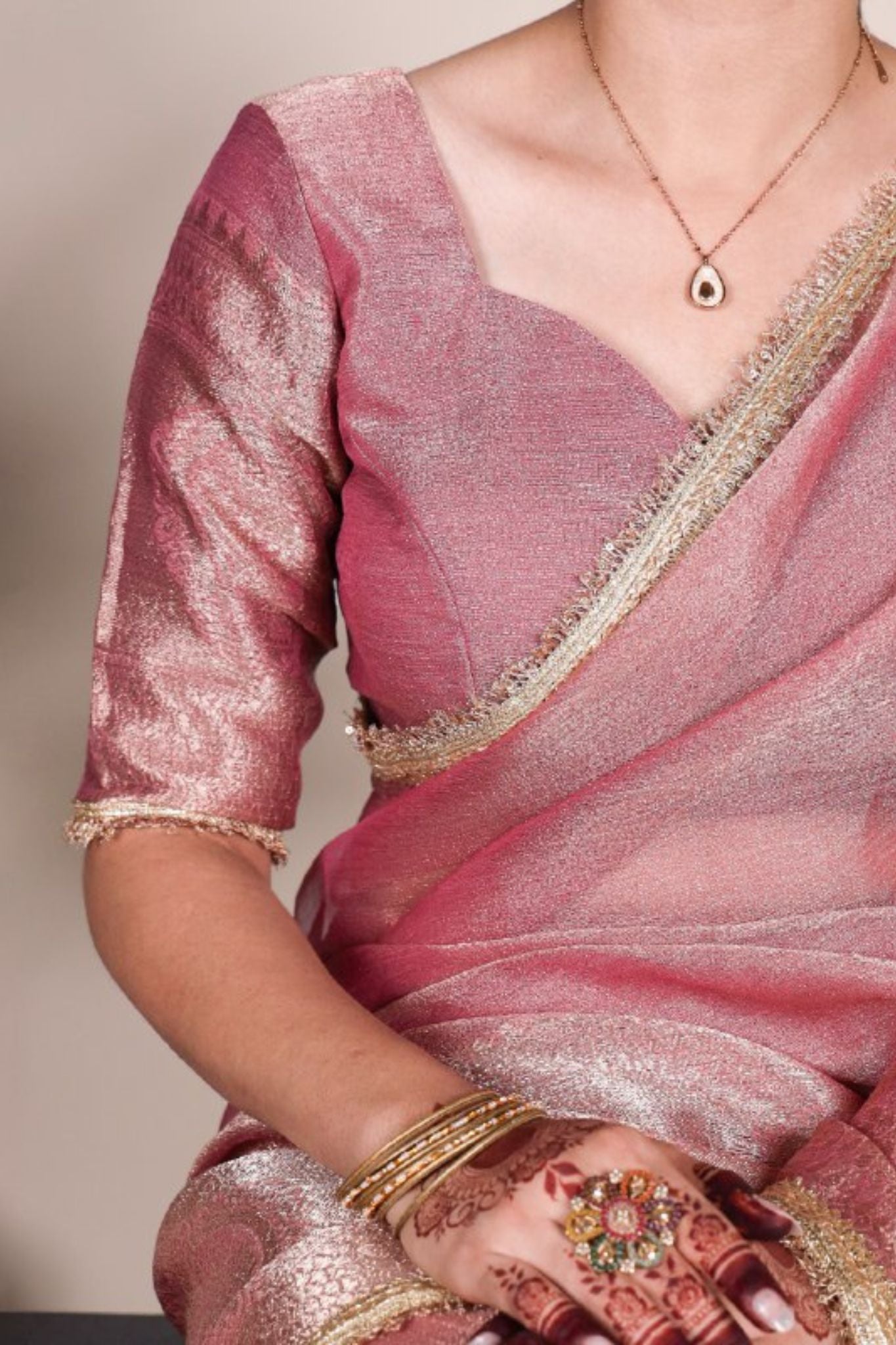 Tissue Shimmer Zari Weaving Work Shimmering Saree