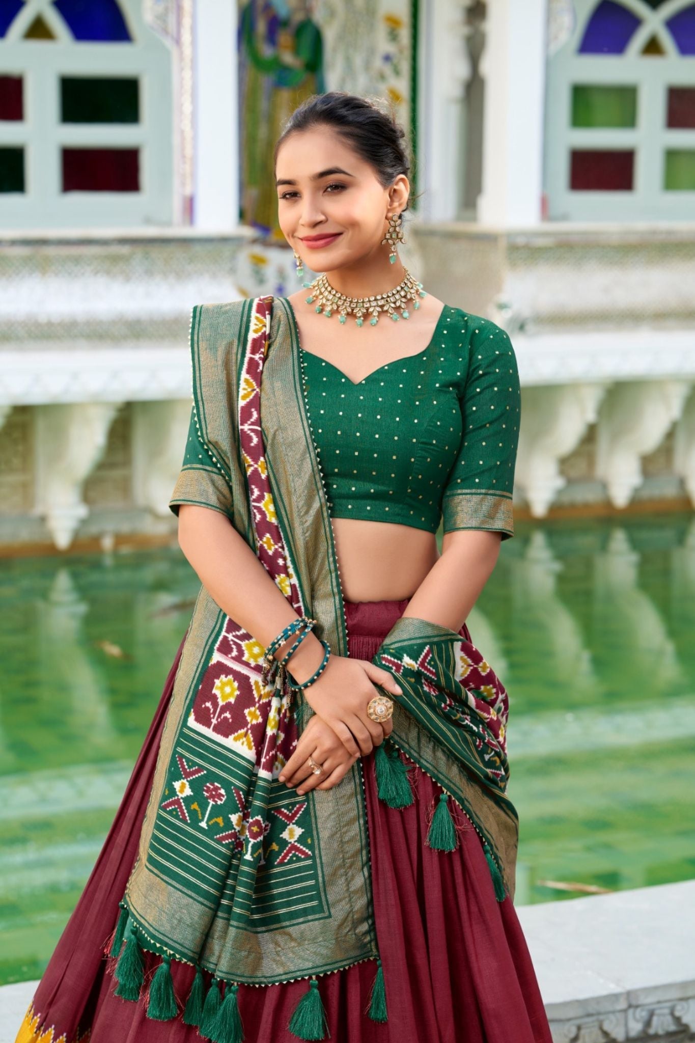 Tussar Silk Patola Printed With Foil Work Lehenga Choli