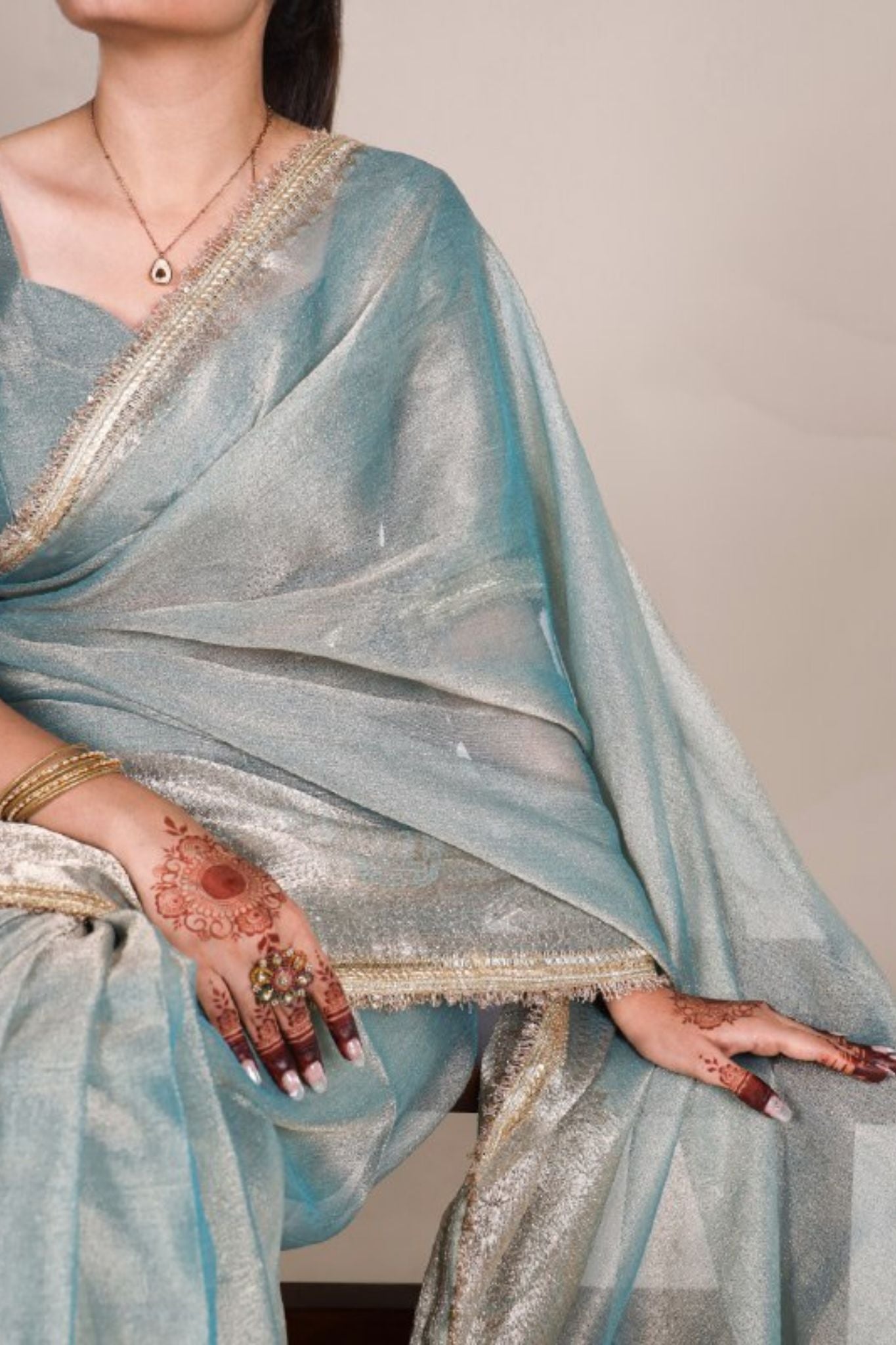 Tissue Shimmer Zari Weaving Work Shimmering Saree