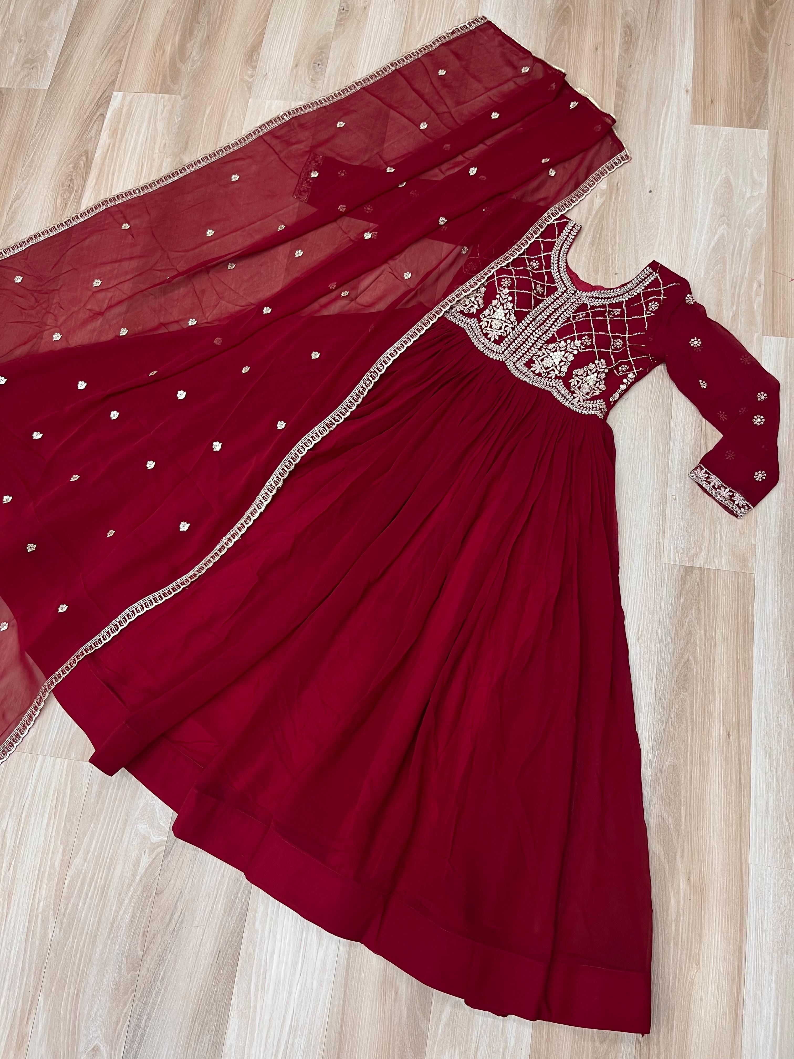 Faux Blooming gown with Sequins-Multi And Beads Embroidered Work