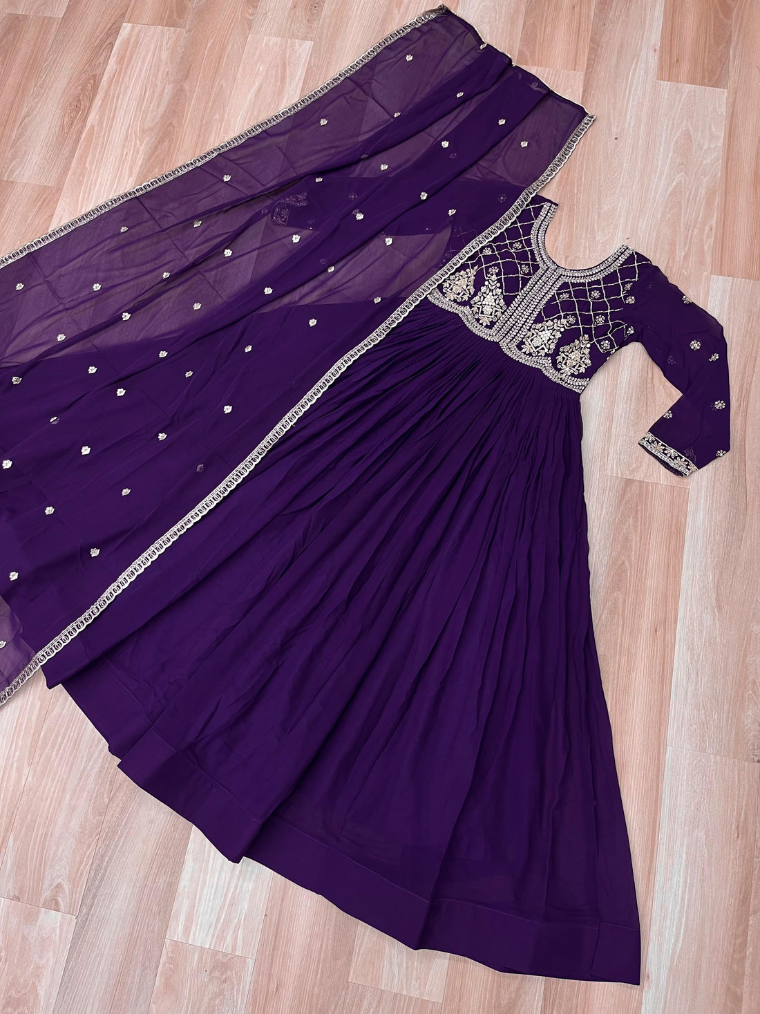 Faux Blooming gown with Sequins-Multi And Beads Embroidered Work