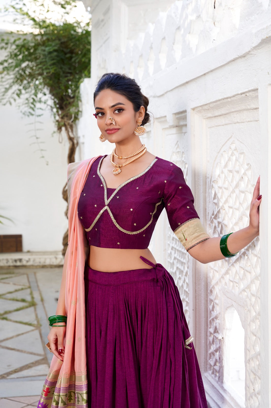 Royal Purple Handloom Lehenga Set with Embroidered Banarasi Dupatta