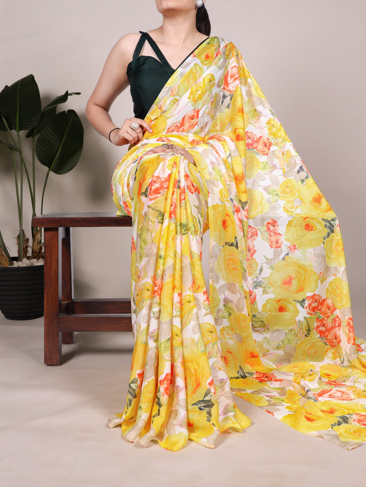 Aqua Blue Floral Printed Georgette Saree – Lightweight & Breezy