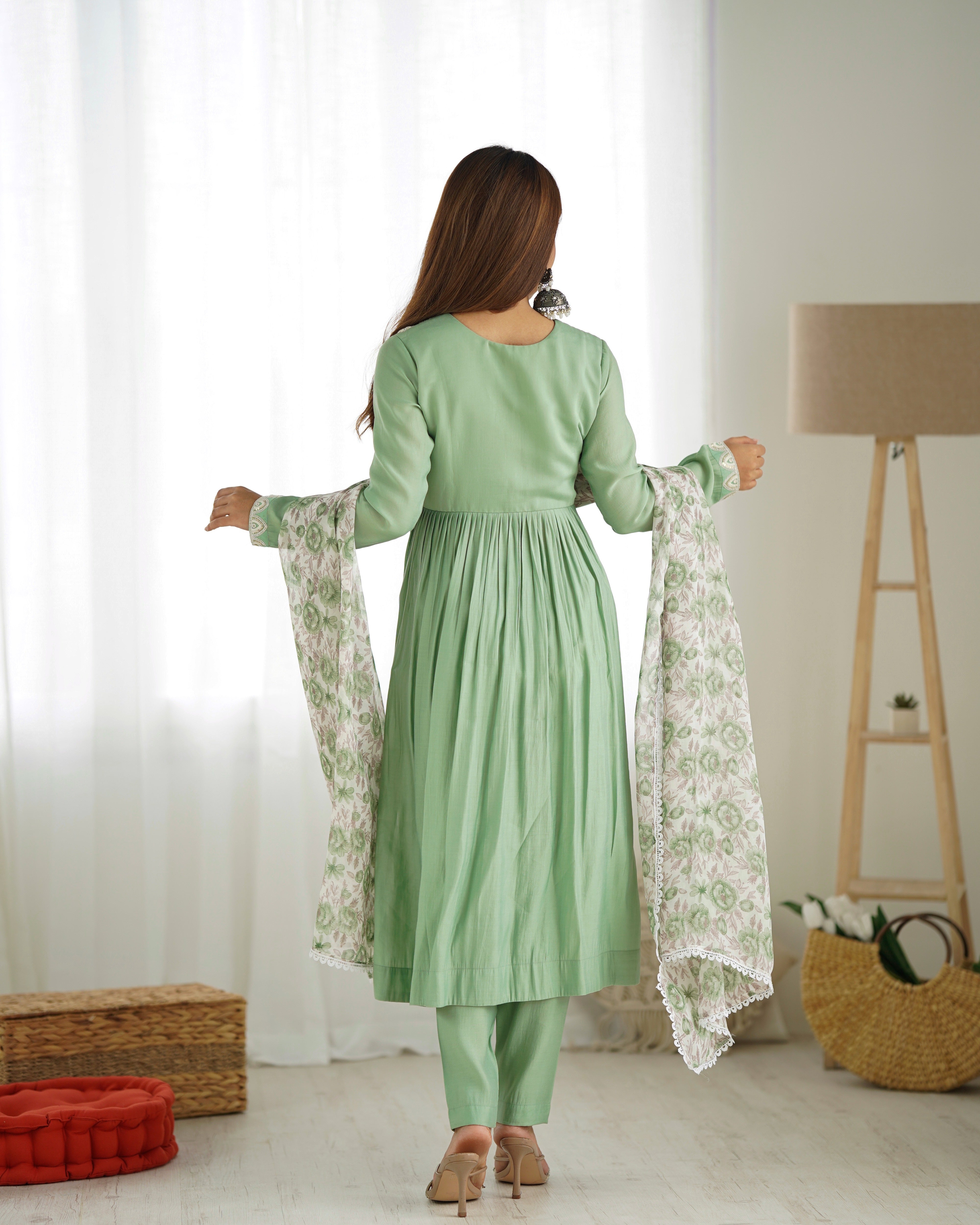 Enchanting Pista Green Traditional Pant Suit For Women
