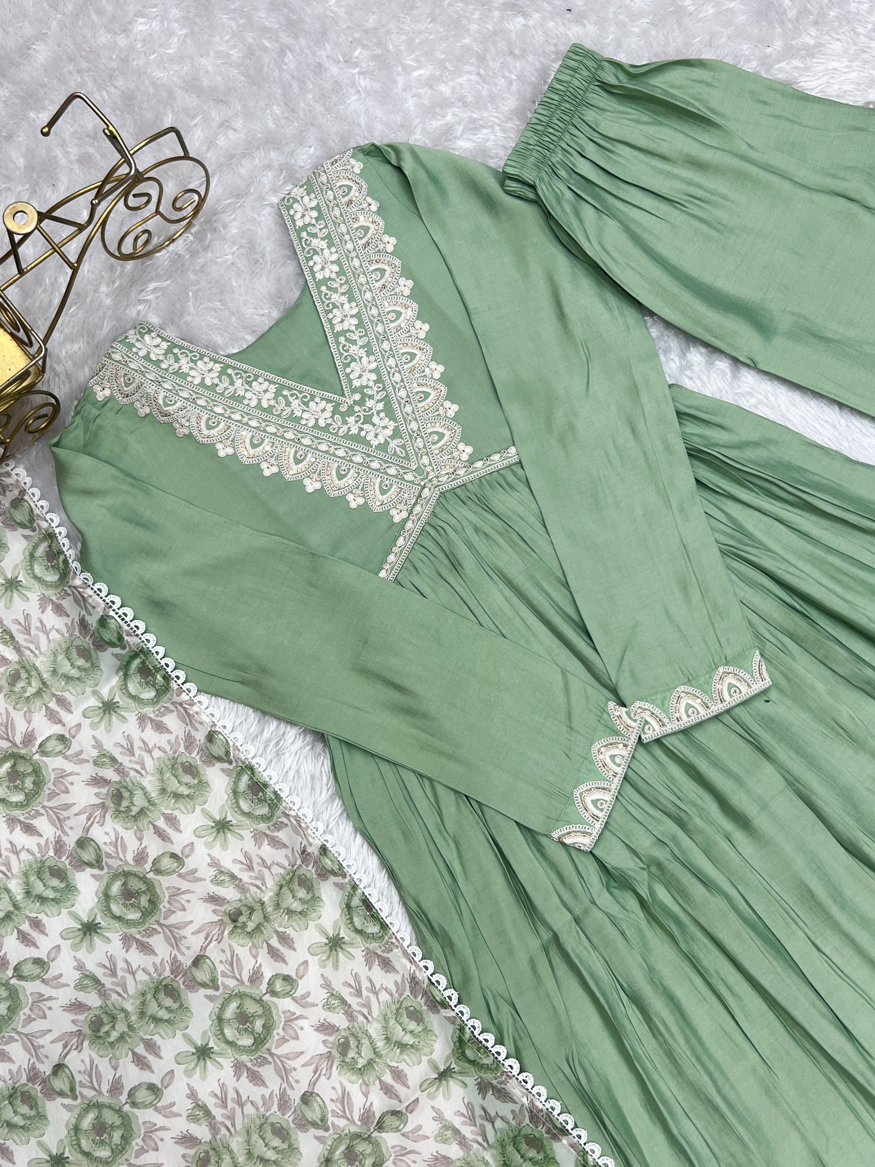 Enchanting Pista Green Traditional Pant Suit For Women
