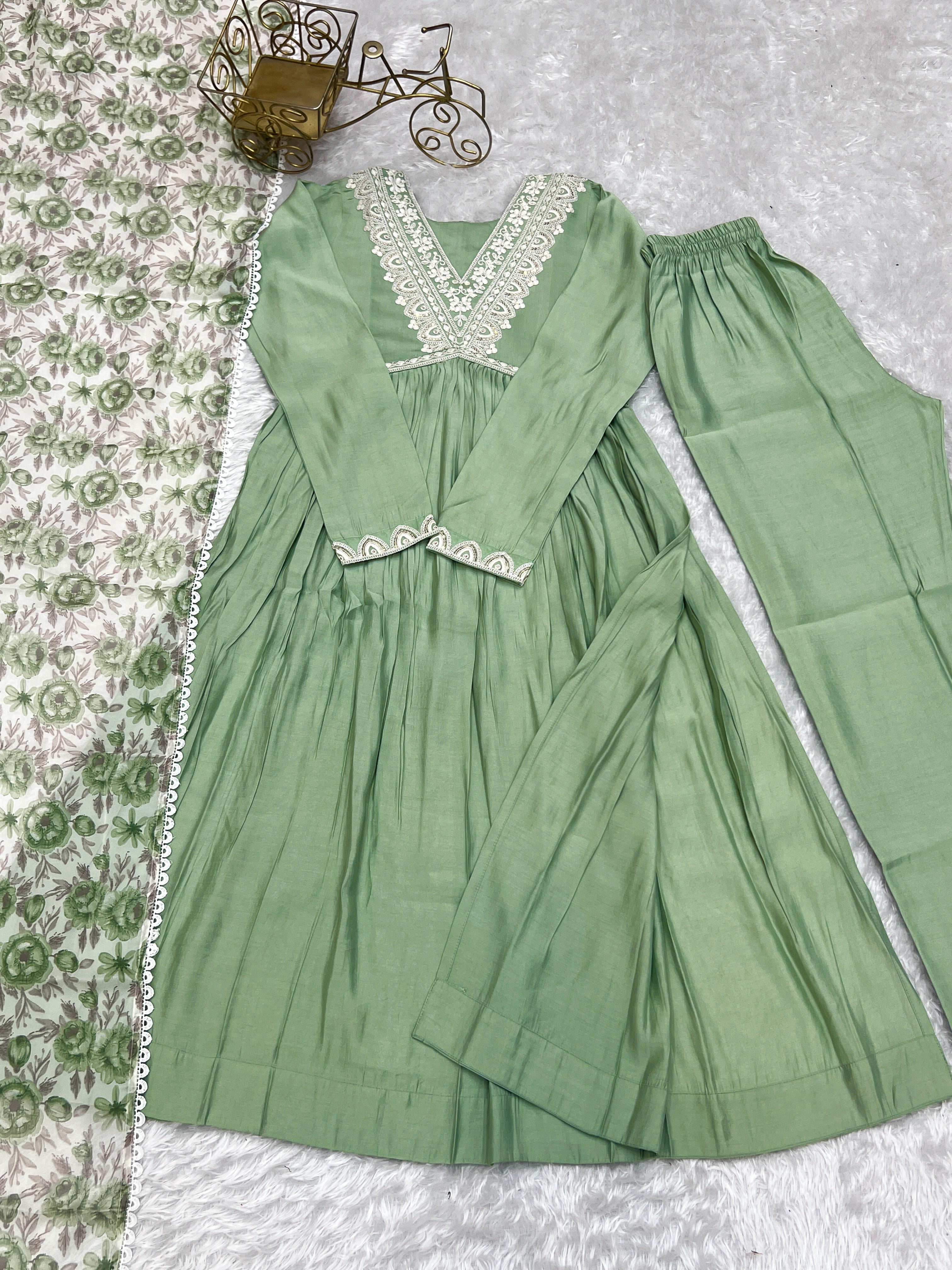 Enchanting Pista Green Traditional Pant Suit For Women