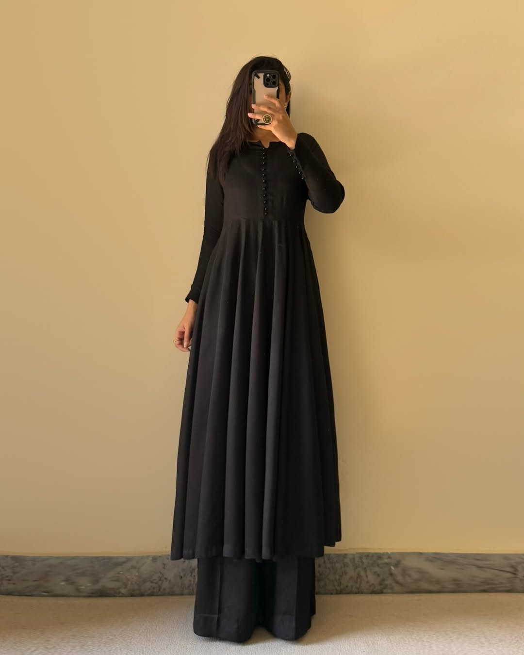 Fabulous Black Georgette Gown with Thread-Embroidered Dupatta