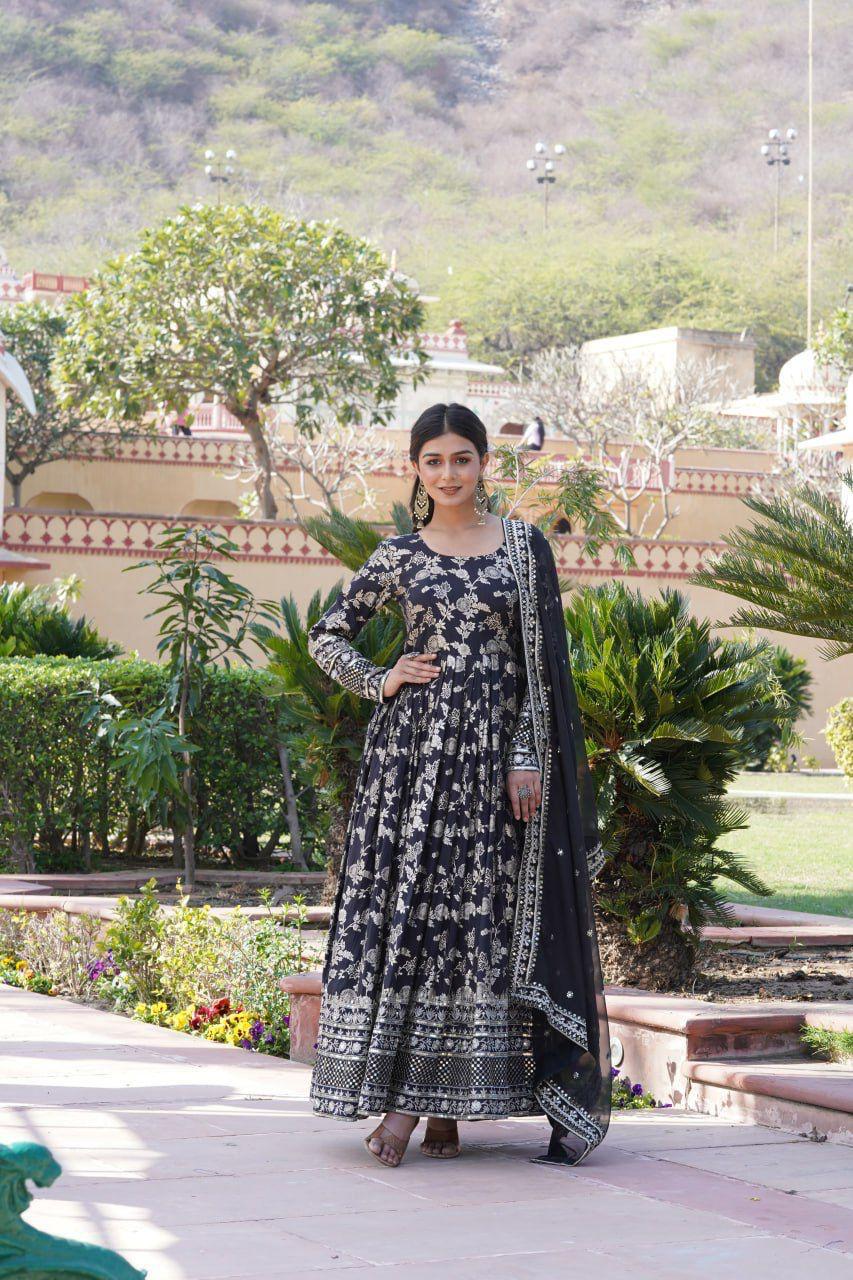 Fantastic Black Traditional Gown With Dupatta