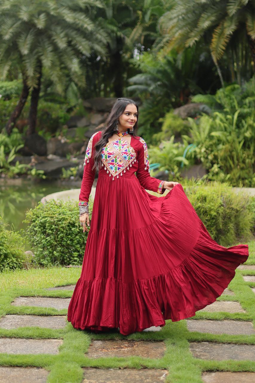 Red traditional work full sleeve gown