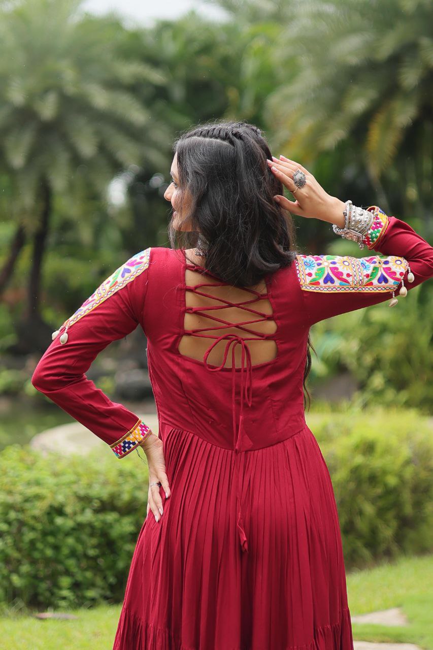 Red traditional work full sleeve gown