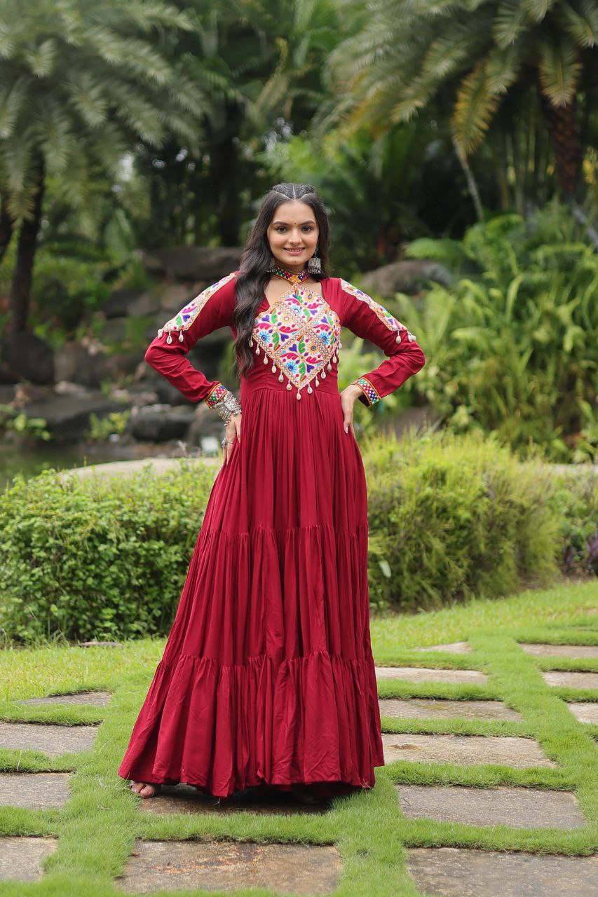 Red traditional work full sleeve gown