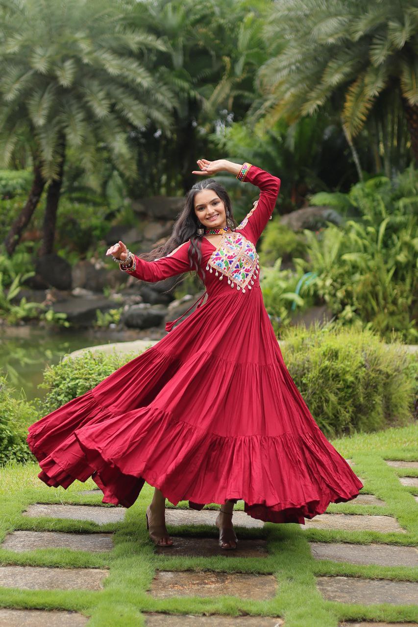 Red traditional work full sleeve gown