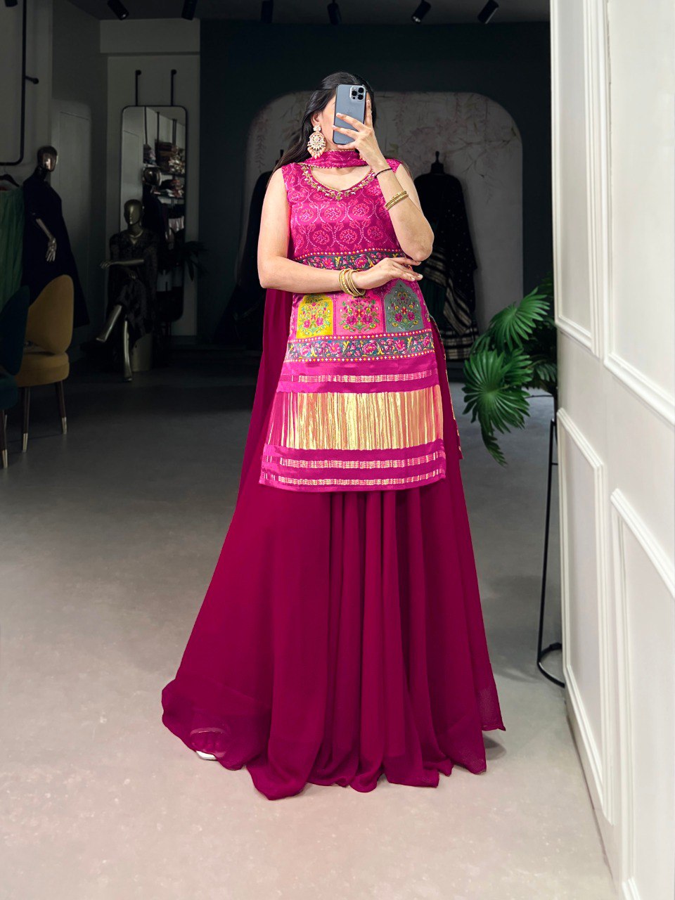Vibrant Magenta Heavy Sharara Set For Women