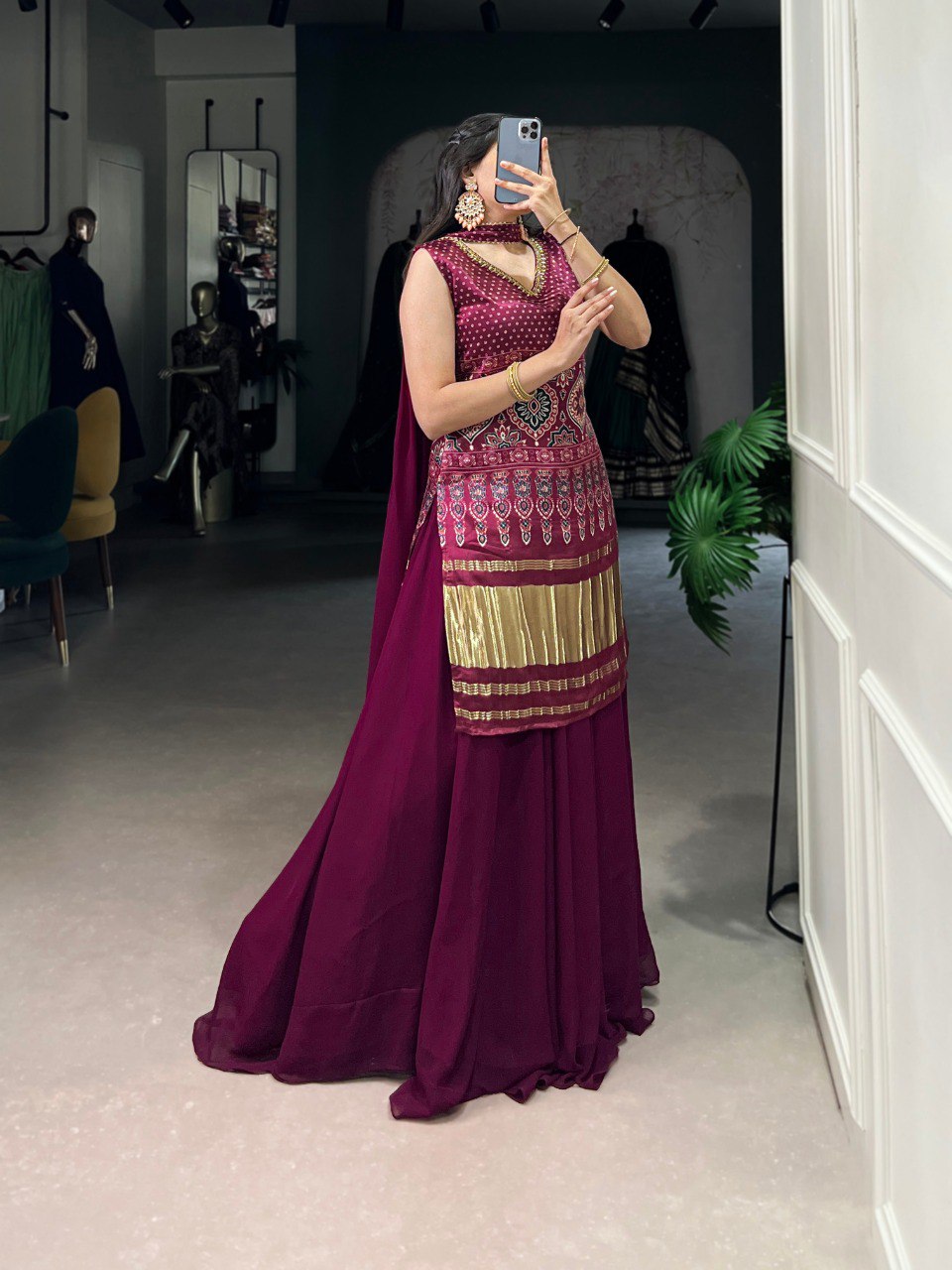 Vibrant Magenta Heavy Sharara Set For Women