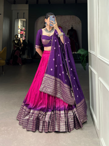 Purple Festive Color Padding With Zari Weaving Work Border with Bandhej Dupatta