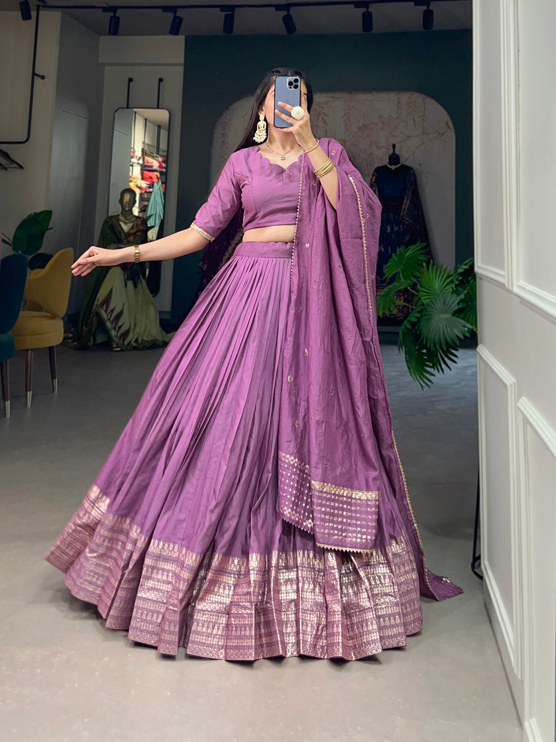 Twirl in Tradition Modern Lavender Lehenga Look with Zari Weaving work