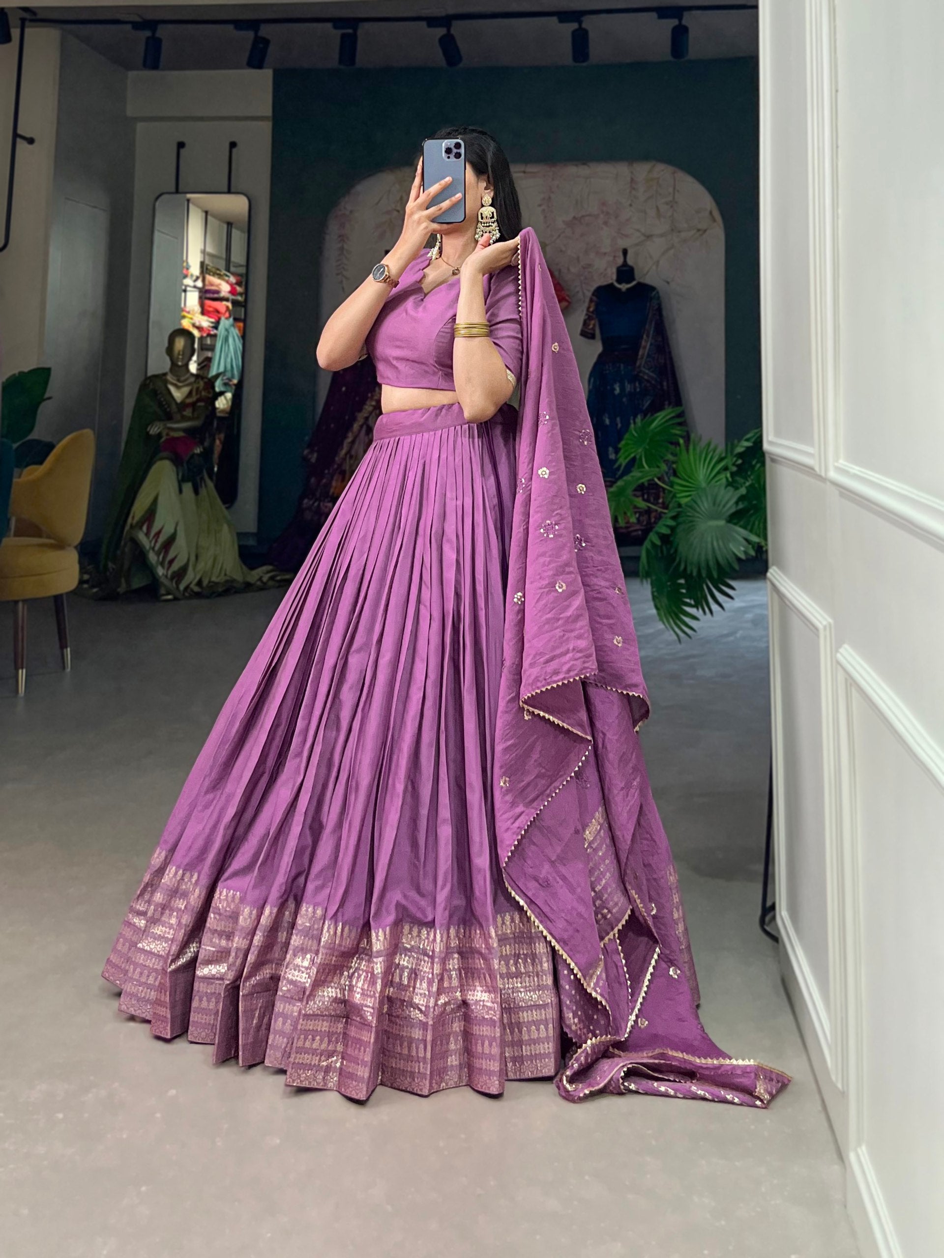 Twirl in Tradition Modern Lavender Lehenga Look with Zari Weaving work