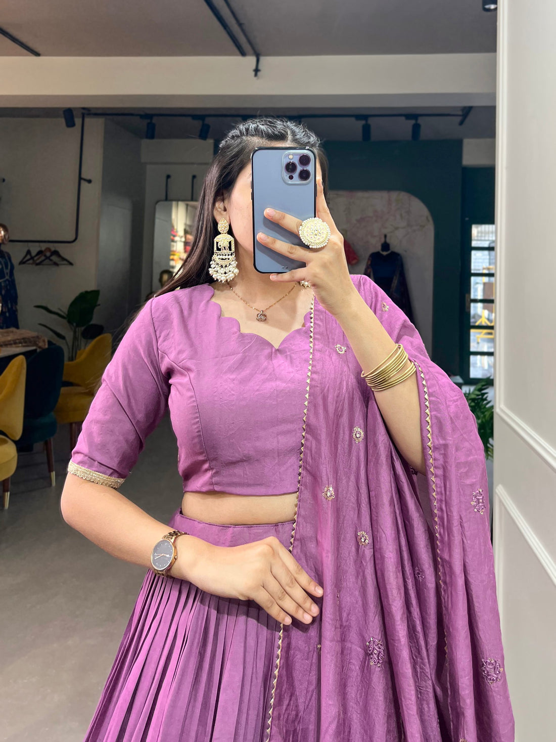 Twirl in Tradition Modern Lavender Lehenga Look with Zari Weaving work