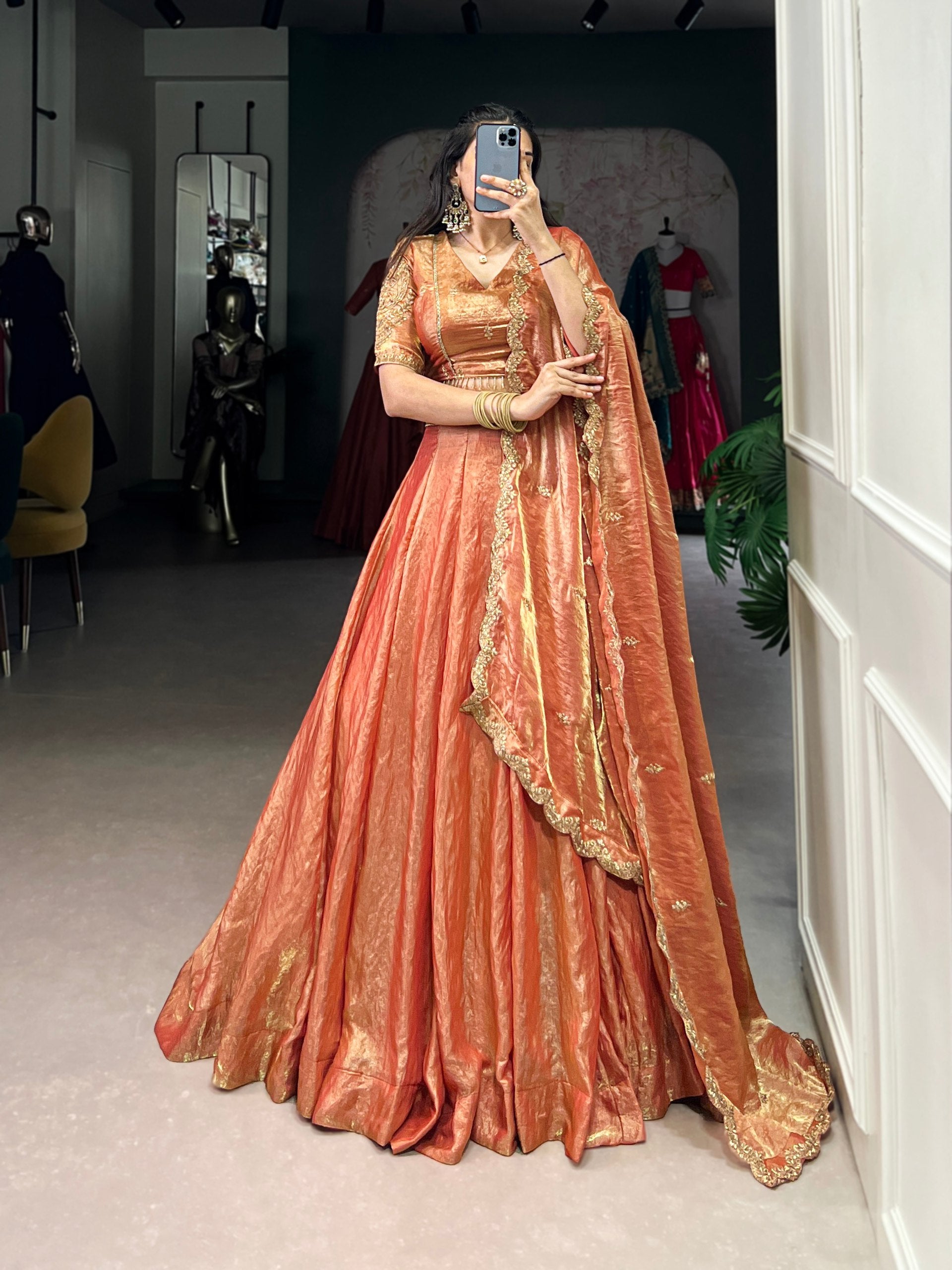 Elegant Mehndi Green Lehenga with Golden Lace Detailing